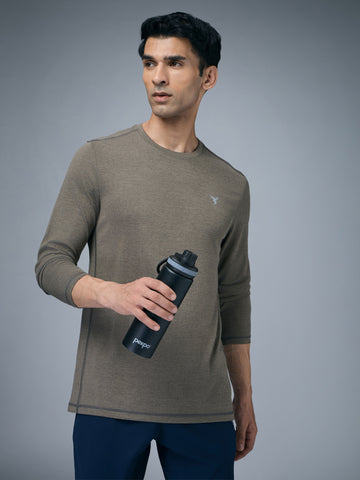 Men Melange Slim Fit Crew Neck T-shirt with DOUBLE COOL