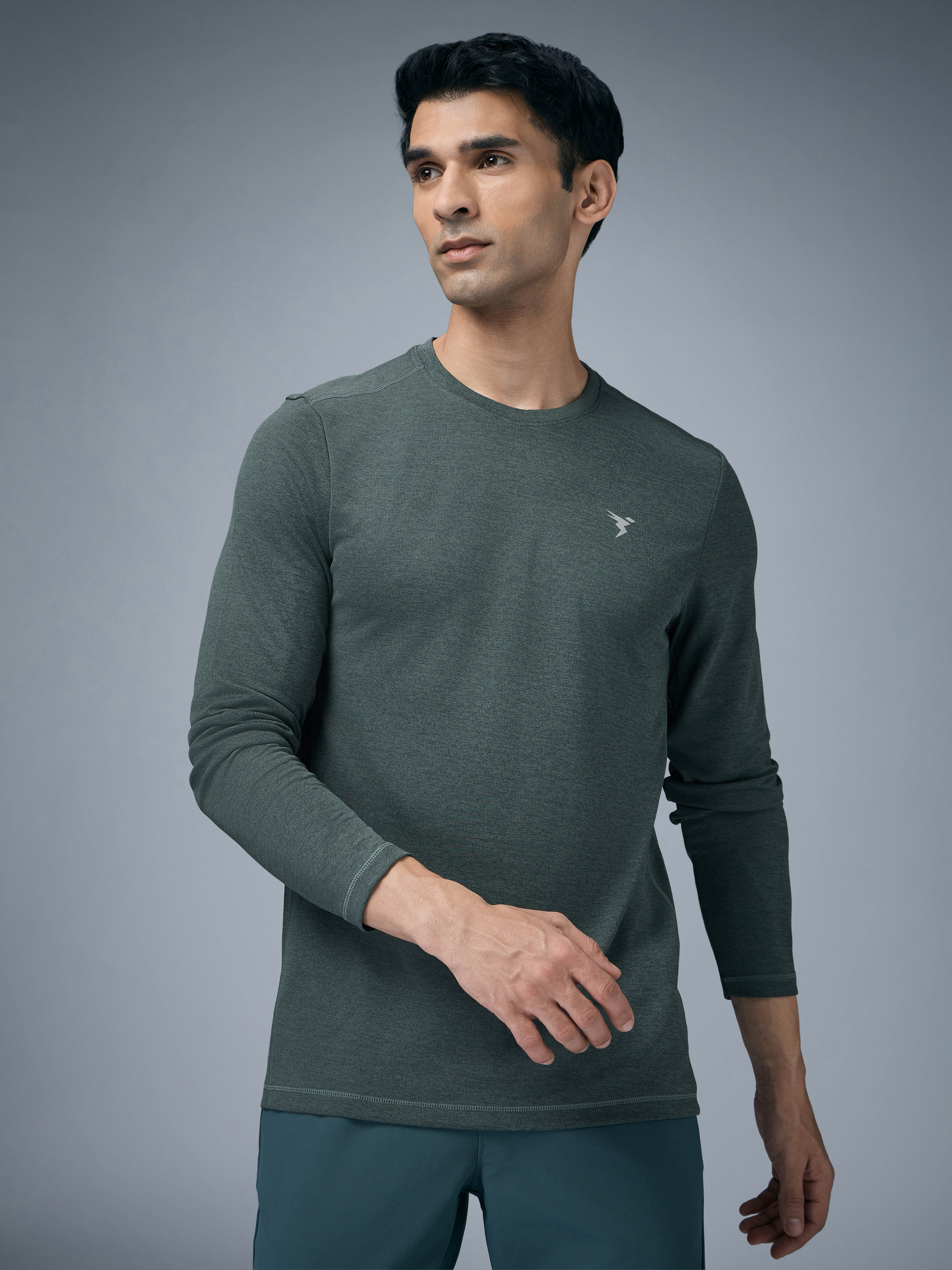 Men Melange Slim Fit Crew Neck T-shirt with DOUBLE COOL