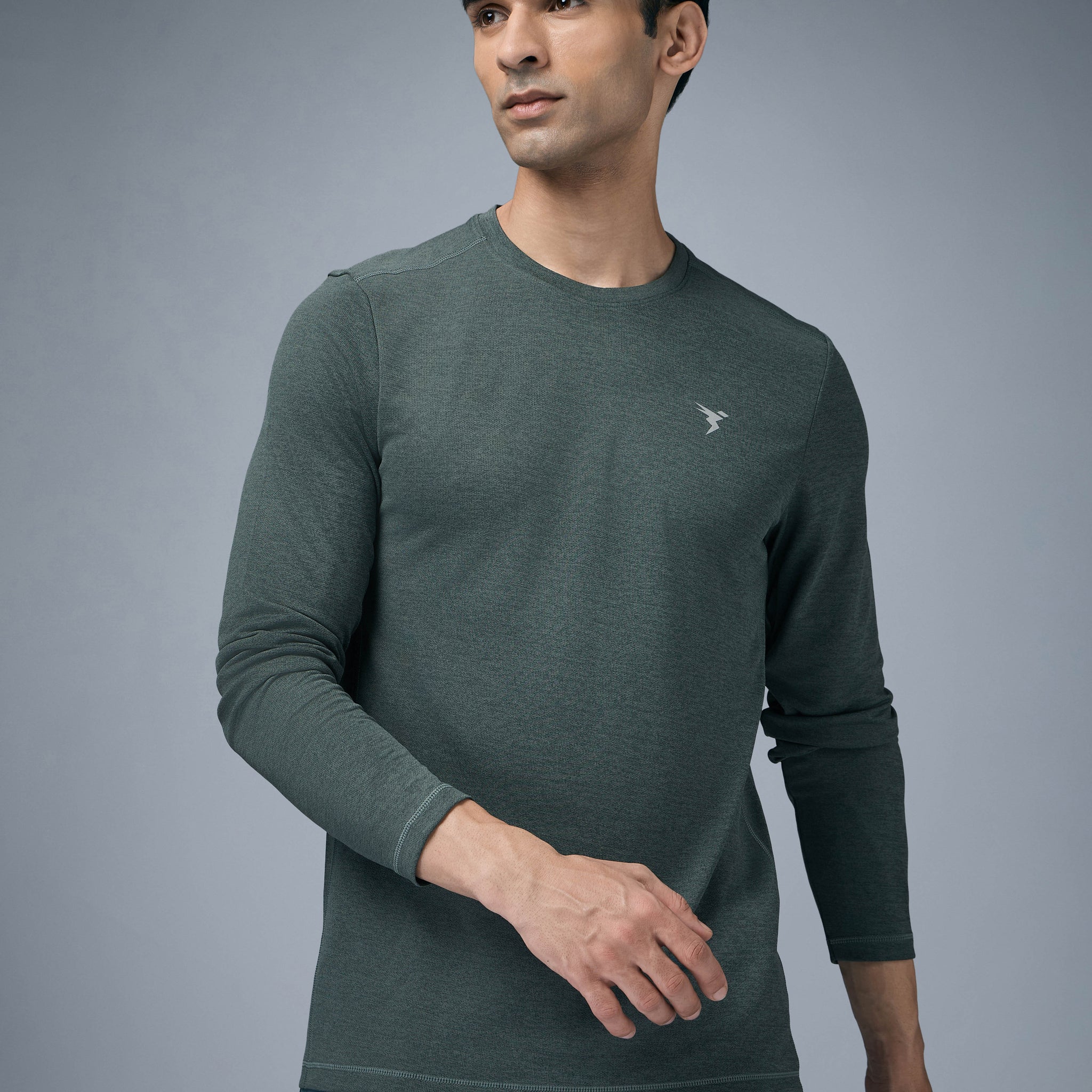 Men Melange Slim Fit Crew Neck T-shirt with DOUBLE COOL