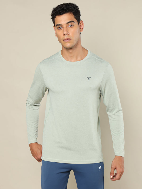 Men Melange Slim Fit Crew Neck T-shirt with DOUBLE COOL