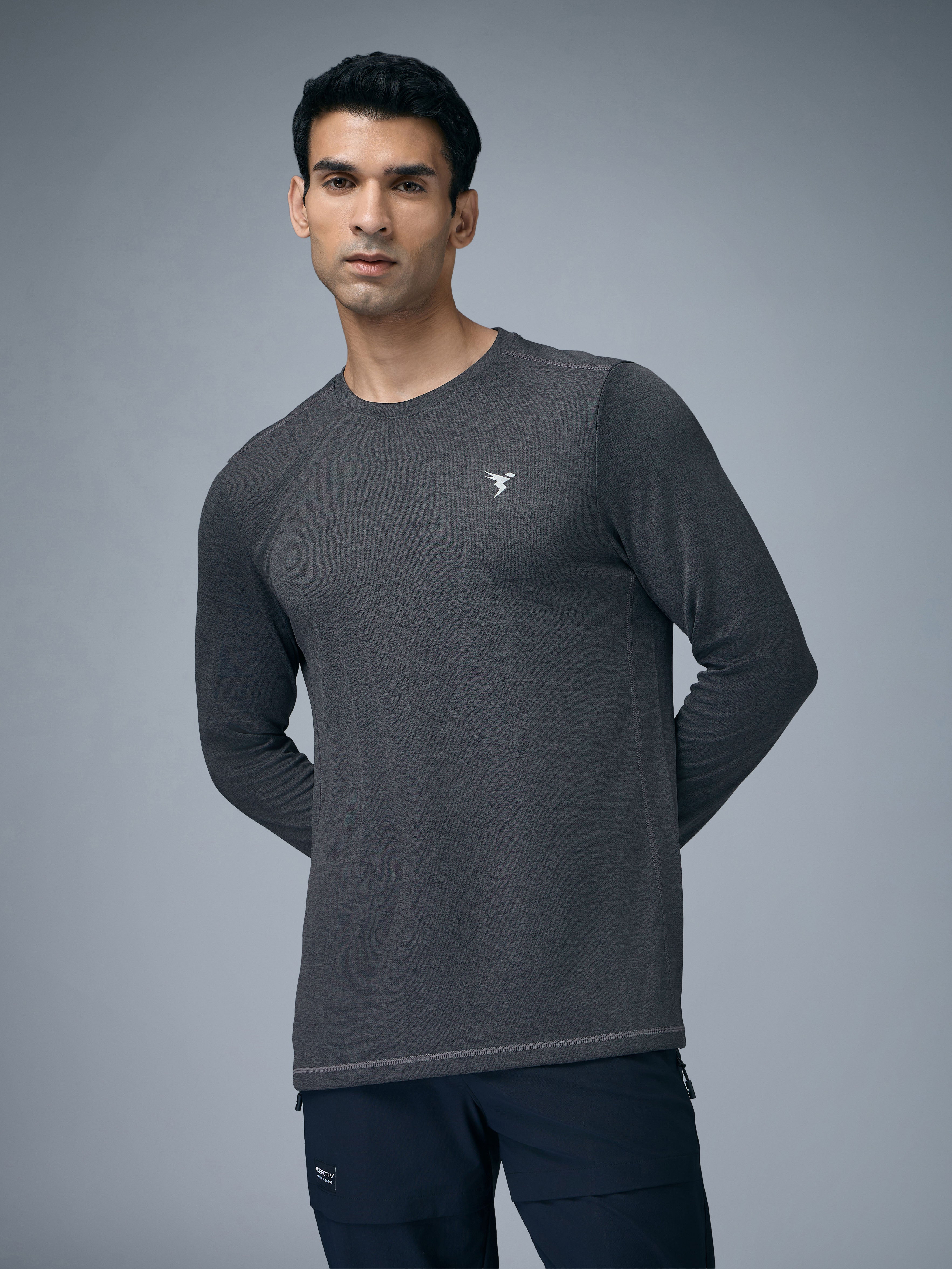 Men Melange Slim Fit Crew Neck T-shirt with DOUBLE COOL