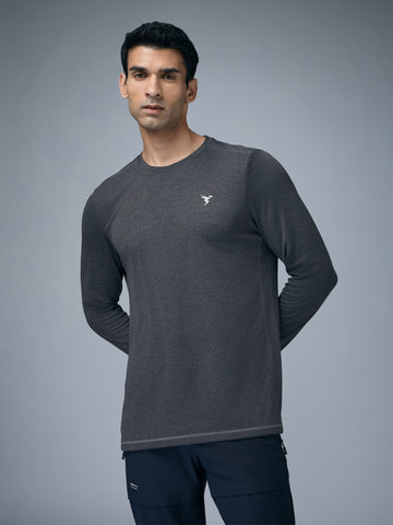 Men Melange Slim Fit Crew Neck T-shirt with DOUBLE COOL