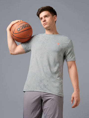 Men Jacquard Slim Fit Crew Neck T-shirt with DOUBLE COOL