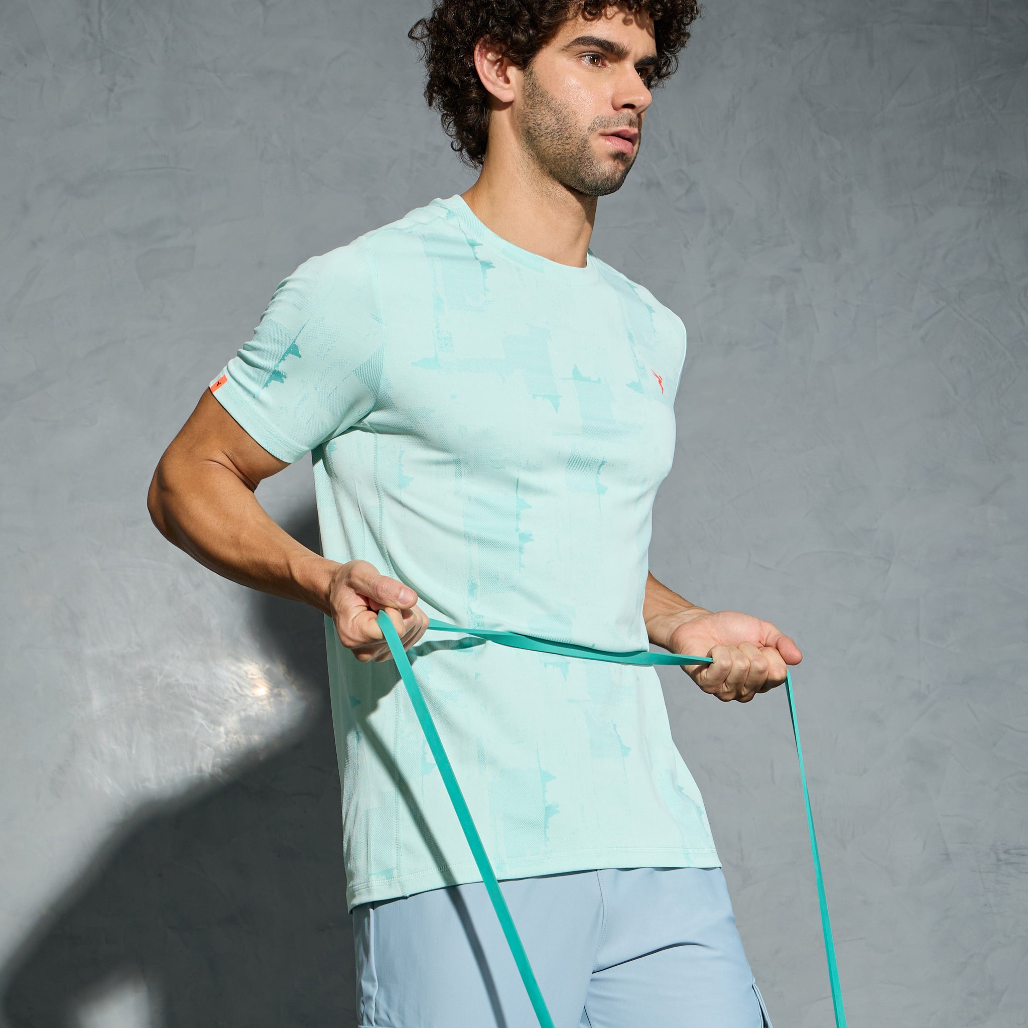 Men Jacquard Slim Fit Crew Neck T-shirt with DOUBLE COOL