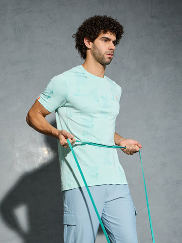 Men Jacquard Slim Fit Crew Neck T-shirt with DOUBLE COOL