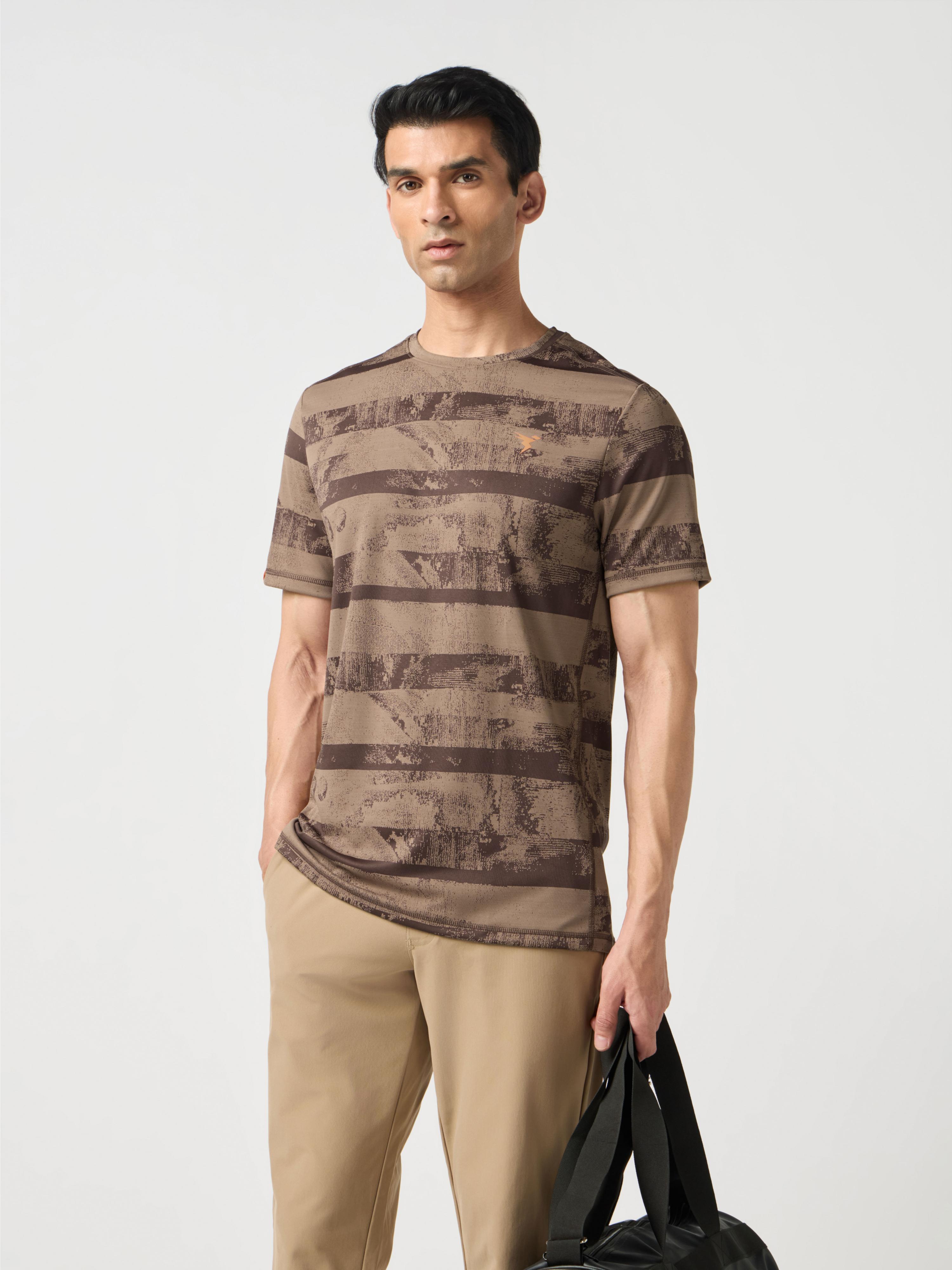 Men Jacquard Slim Fit Crew Neck T-shirt with DOUBLE COOL