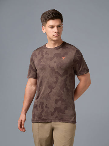 Men Jacquard Slim Fit Crew Neck T-shirt with DOUBLE COOL