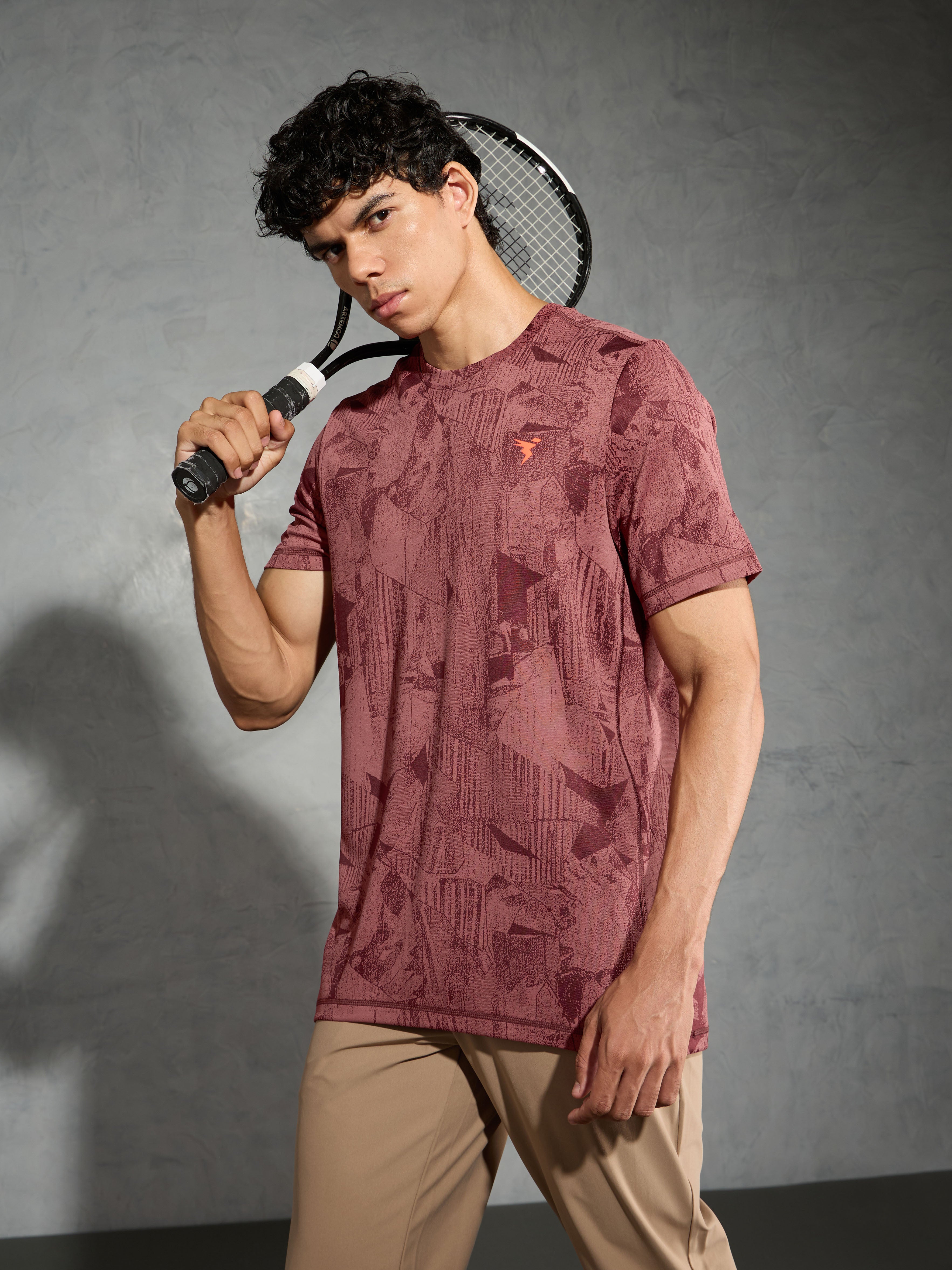 Men Jacquard Slim Fit Crew Neck T-shirt with DOUBLE COOL
