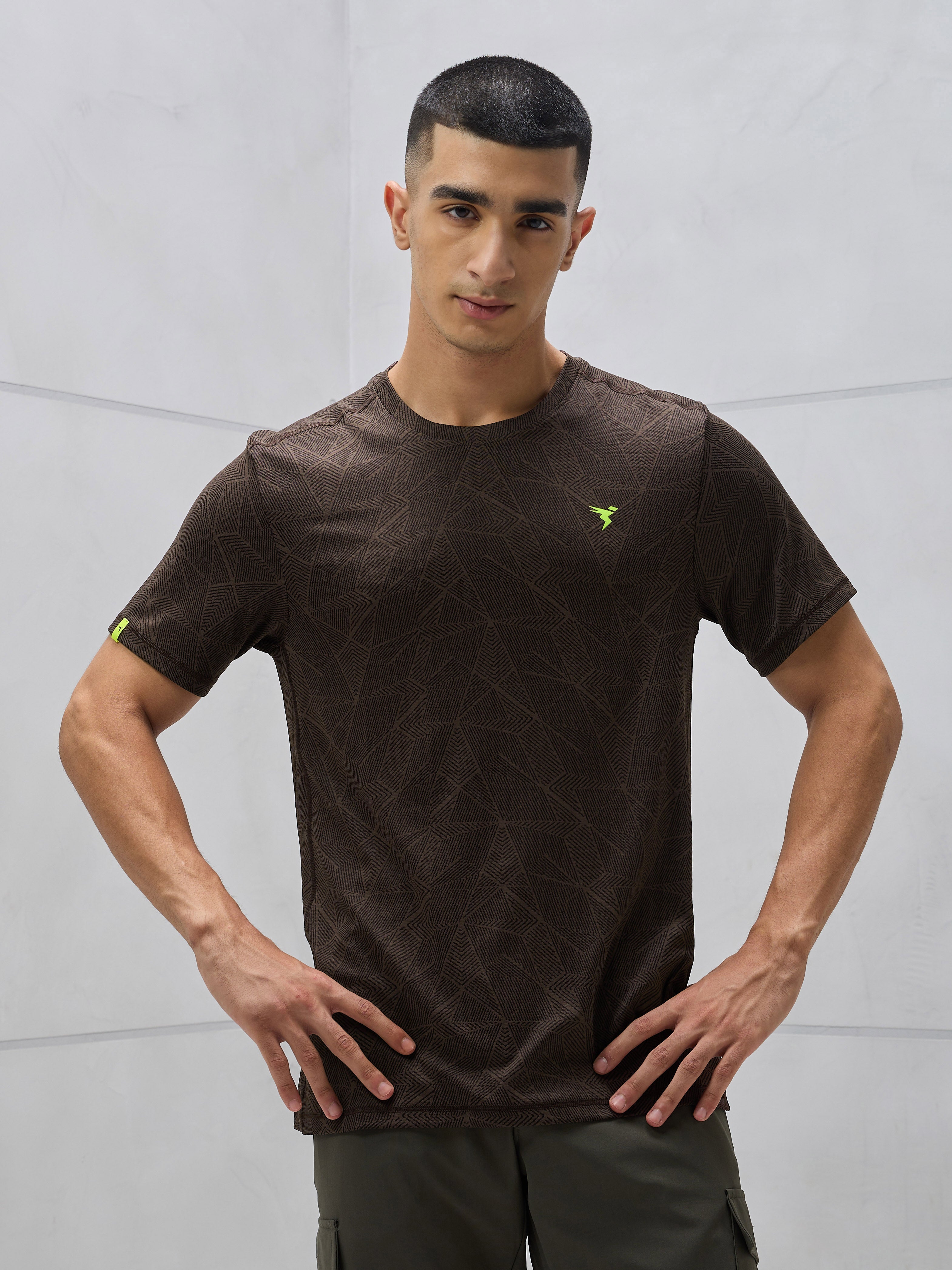 Men Jacquard Slim Fit Crew Neck T-shirt with DOUBLE COOL