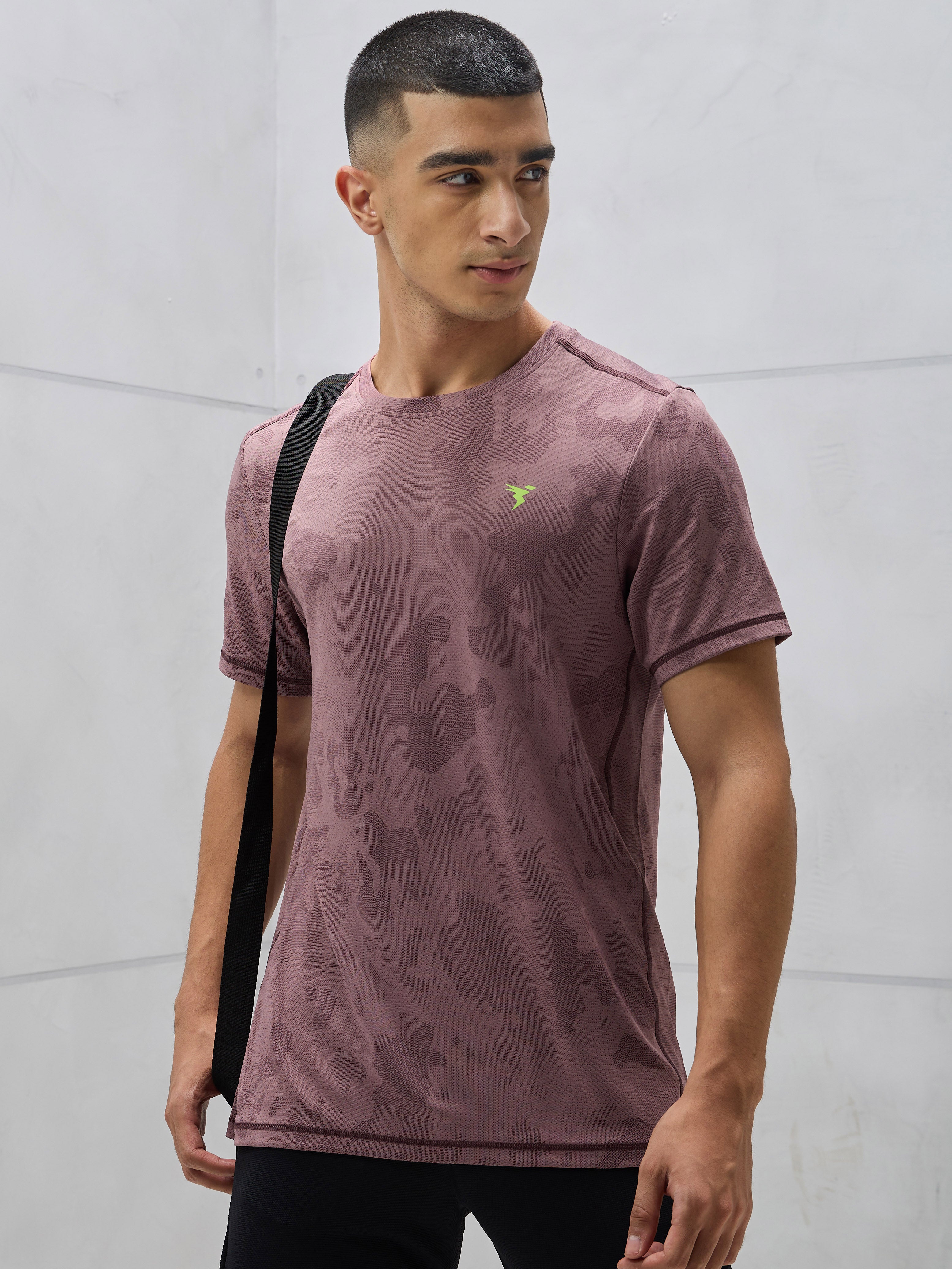 Men Jacquard Slim Fit Crew Neck T-shirt with DOUBLE COOL