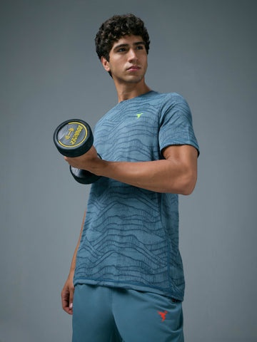 Men Jacquard Slim Fit Crew Neck T-shirt with DOUBLE COOL