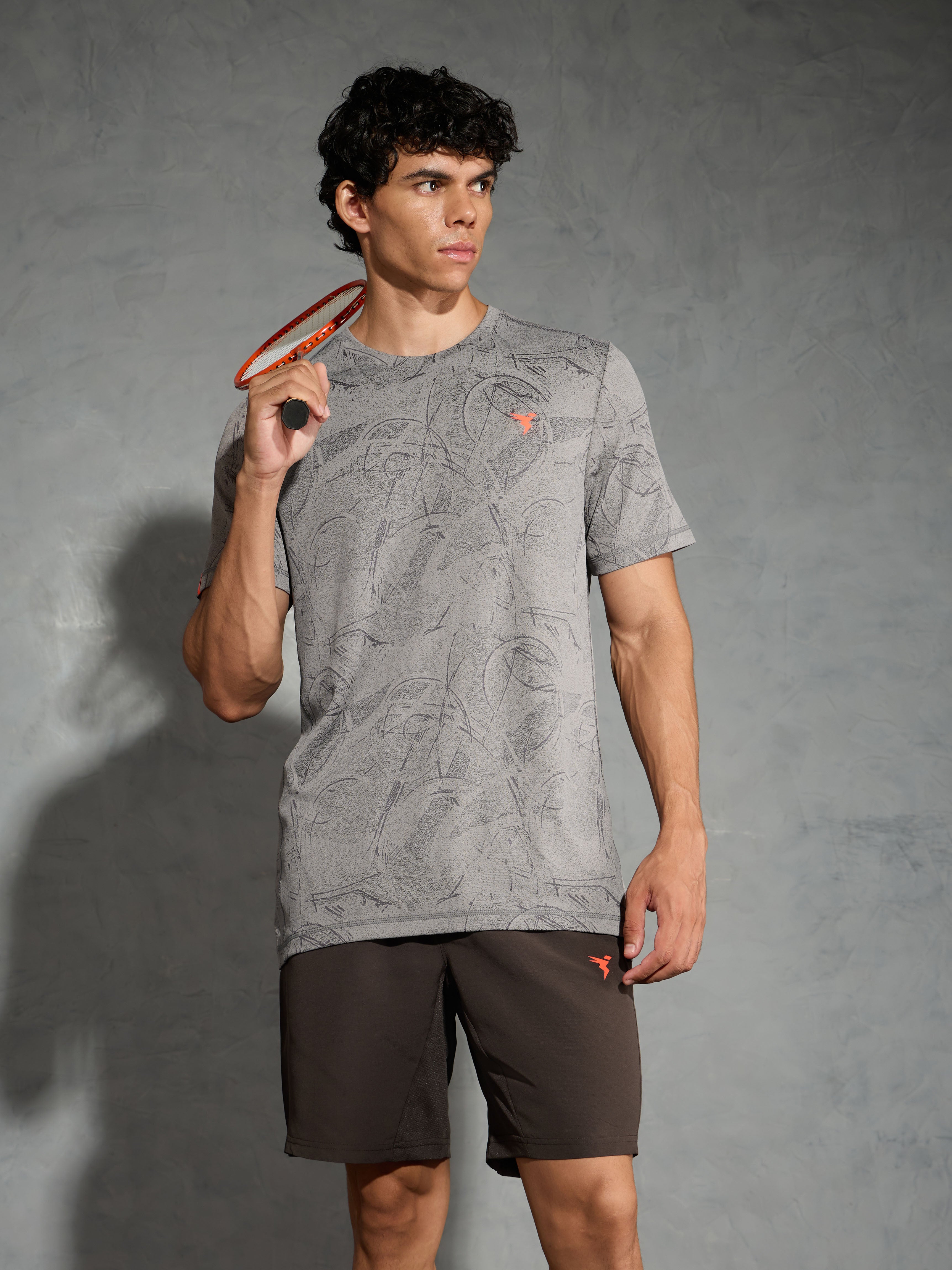 Men Jacquard Slim Fit Crew Neck T-shirt with DOUBLE COOL