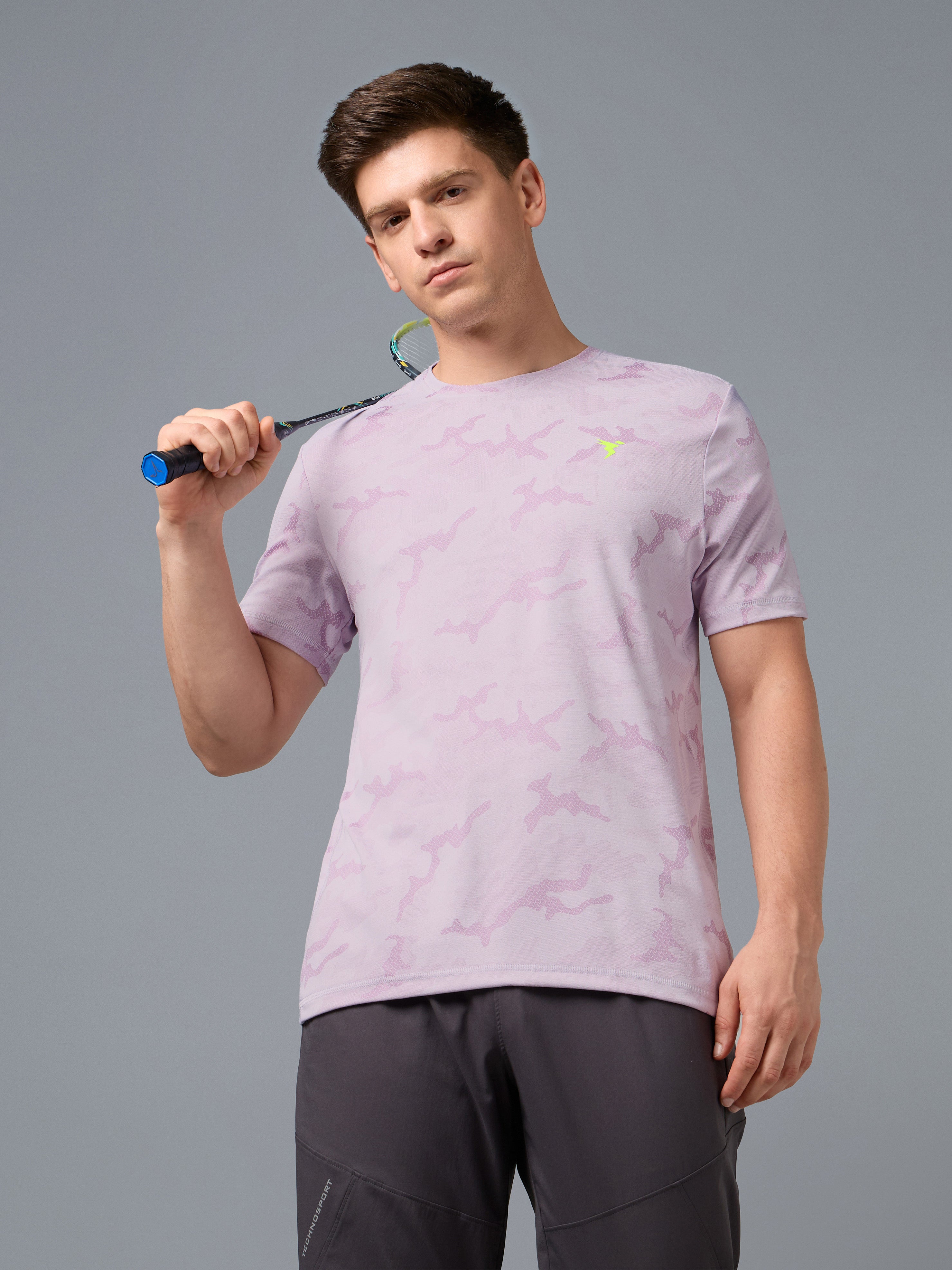 Men Jacquard Slim Fit Crew Neck T-shirt with DOUBLE COOL
