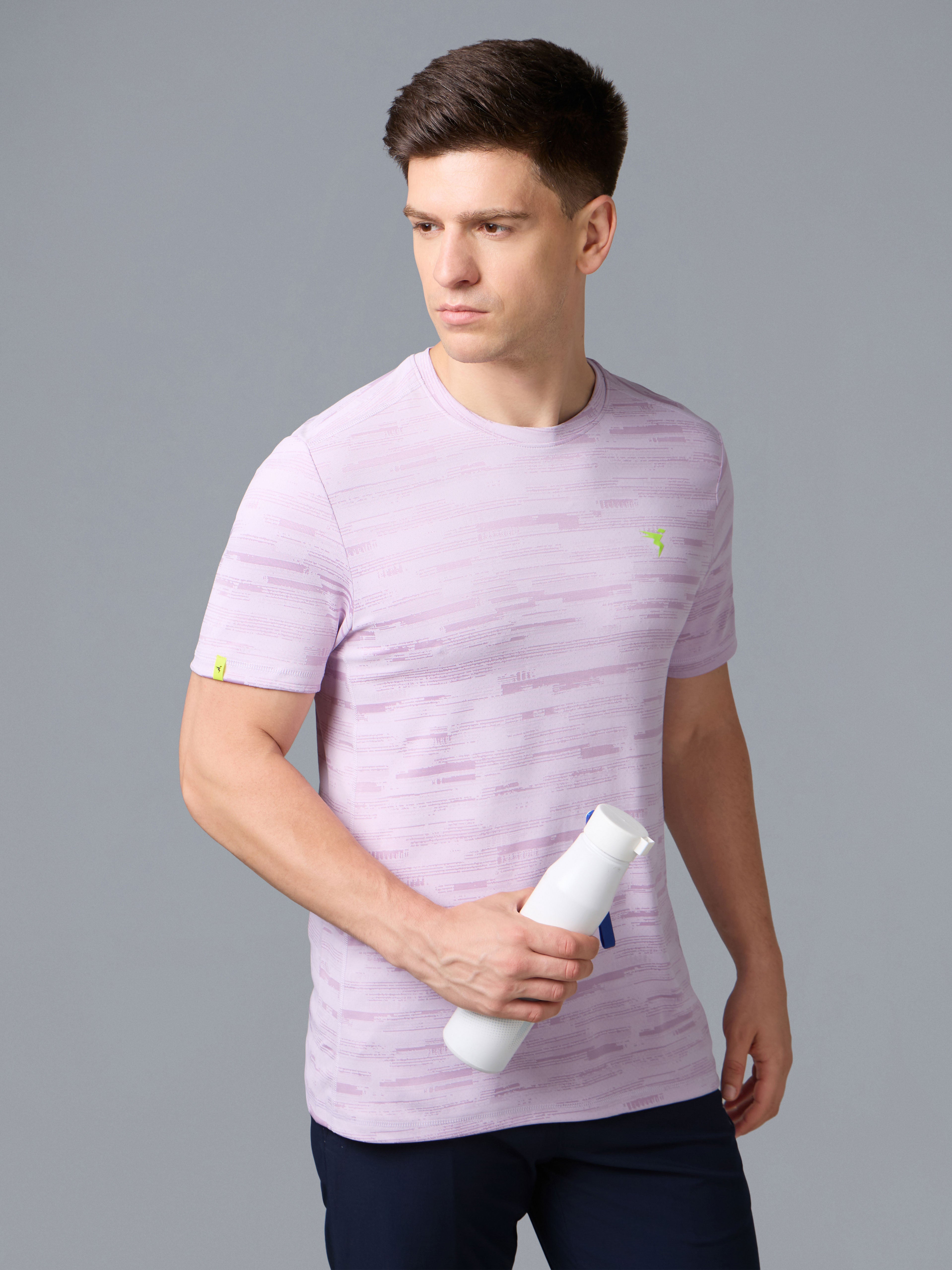 Men Jacquard Slim Fit Crew Neck T-shirt with DOUBLE COOL