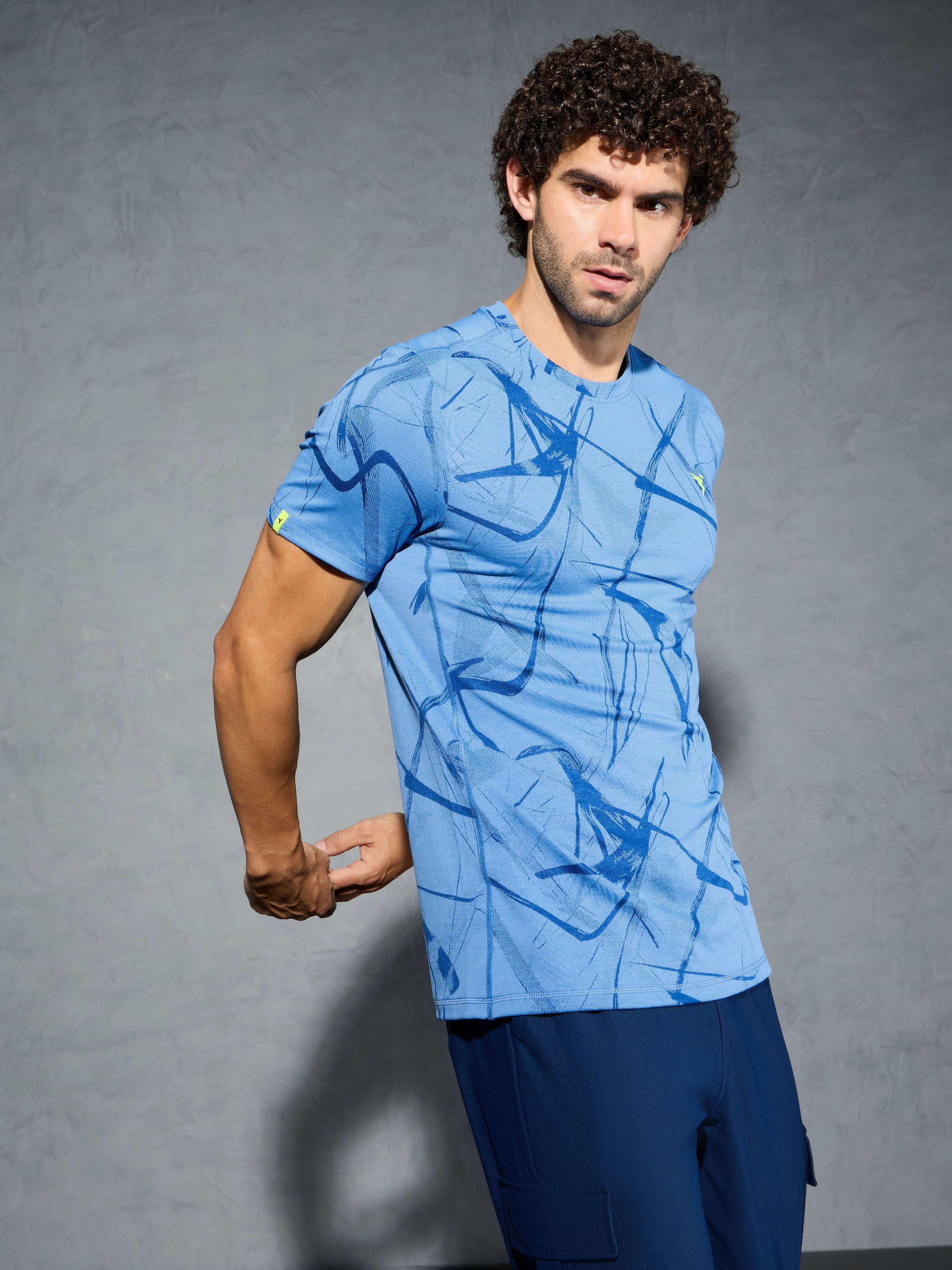 Men Jacquard Slim Fit Crew Neck T-shirt with DOUBLE COOL