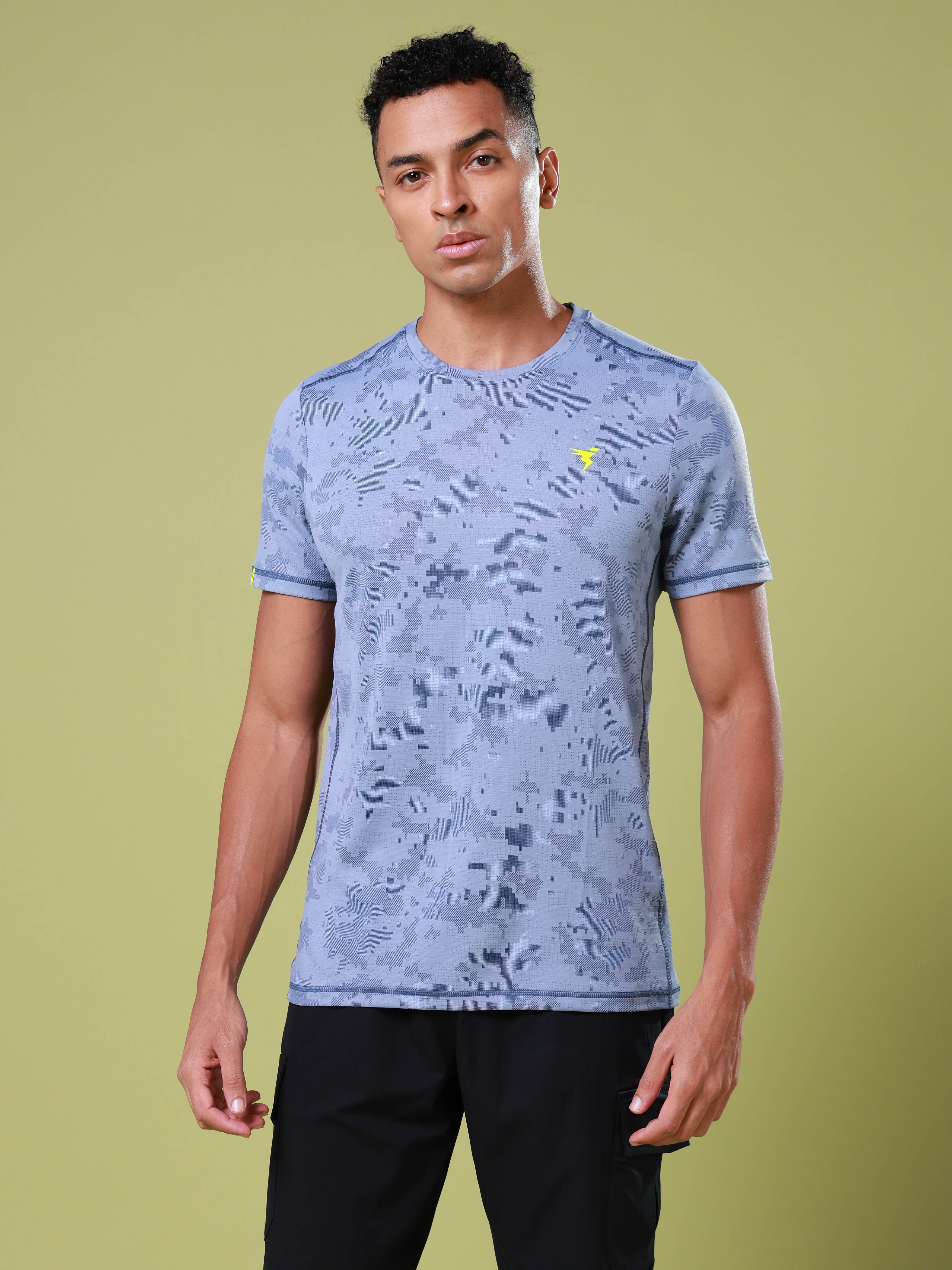 Men Jacquard Slim Fit Crew Neck T-shirt with DOUBLE COOL