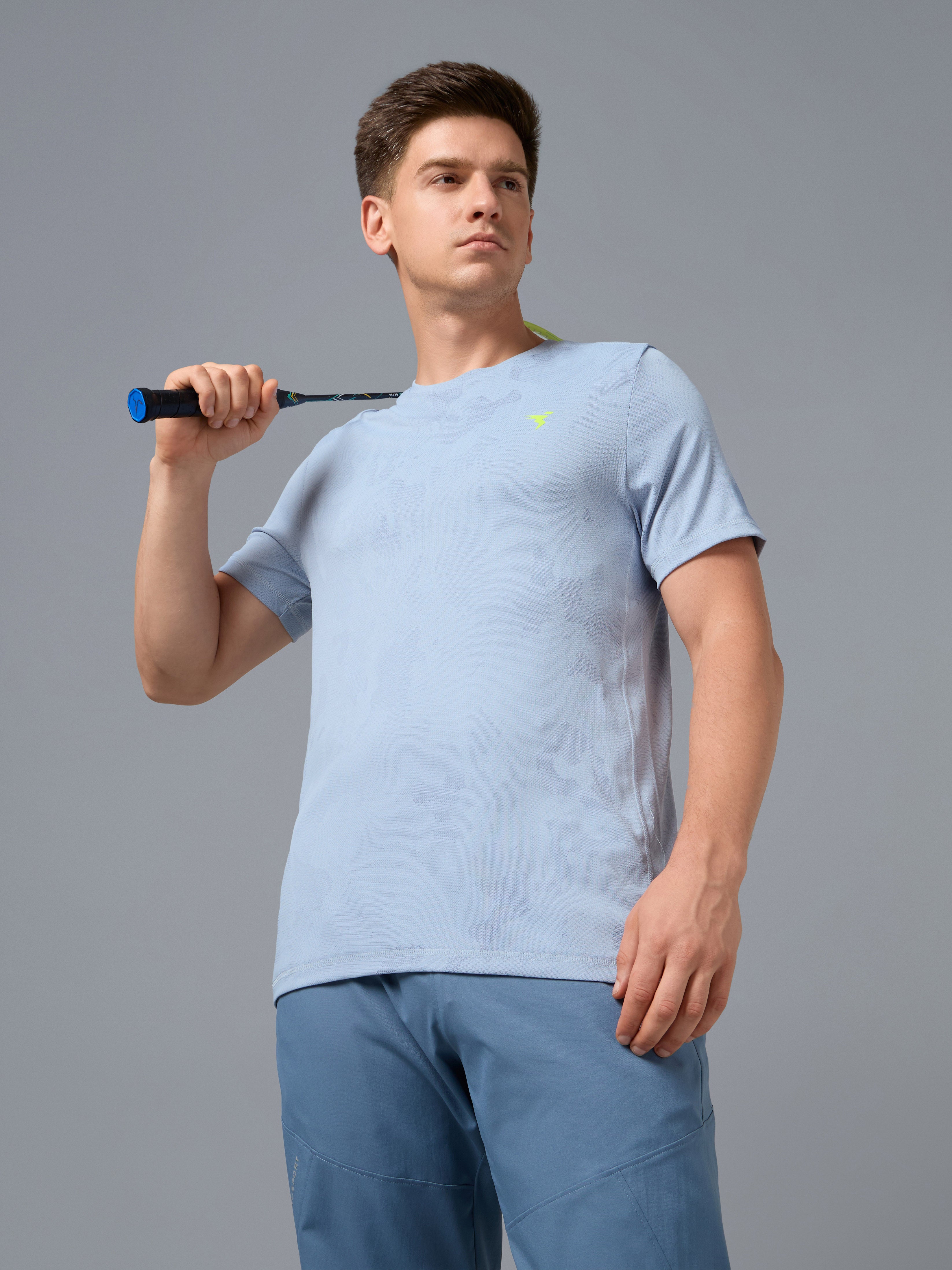 Men Jacquard Slim Fit Crew Neck T-shirt with DOUBLE COOL