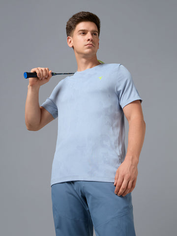 Men Jacquard Slim Fit Crew Neck T-shirt with DOUBLE COOL