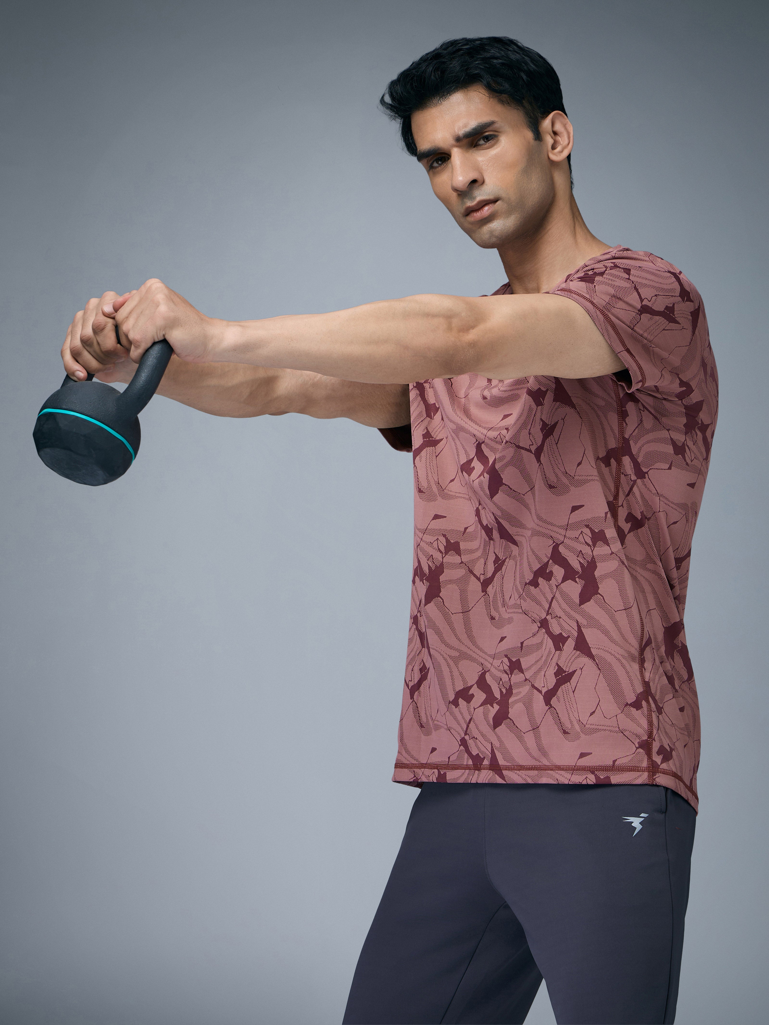 Men Jacquard Slim Fit Crew Neck T-shirt with DOUBLE COOL