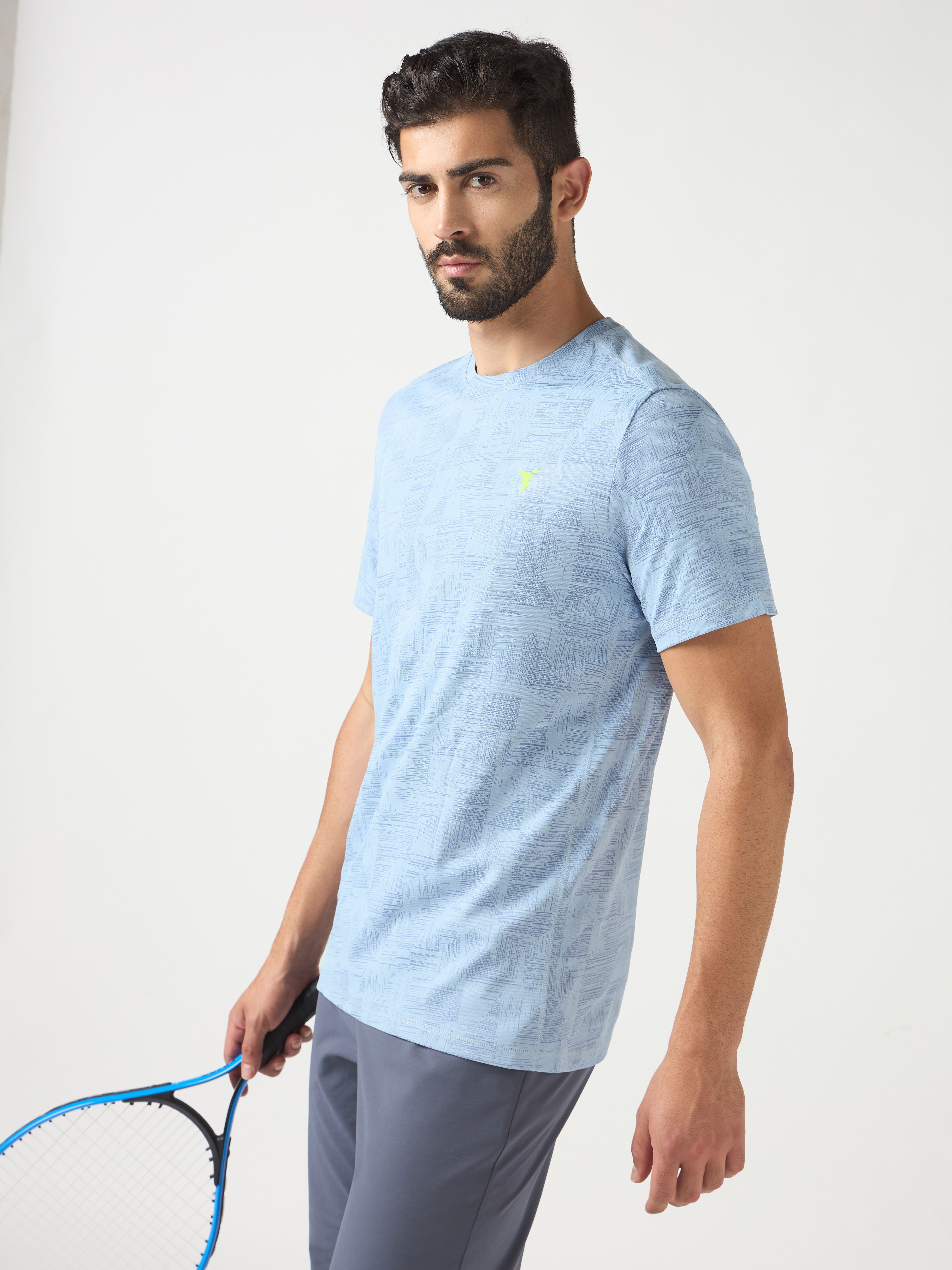 Men Jacquard Slim Fit Crew Neck T-shirt with DOUBLE COOL