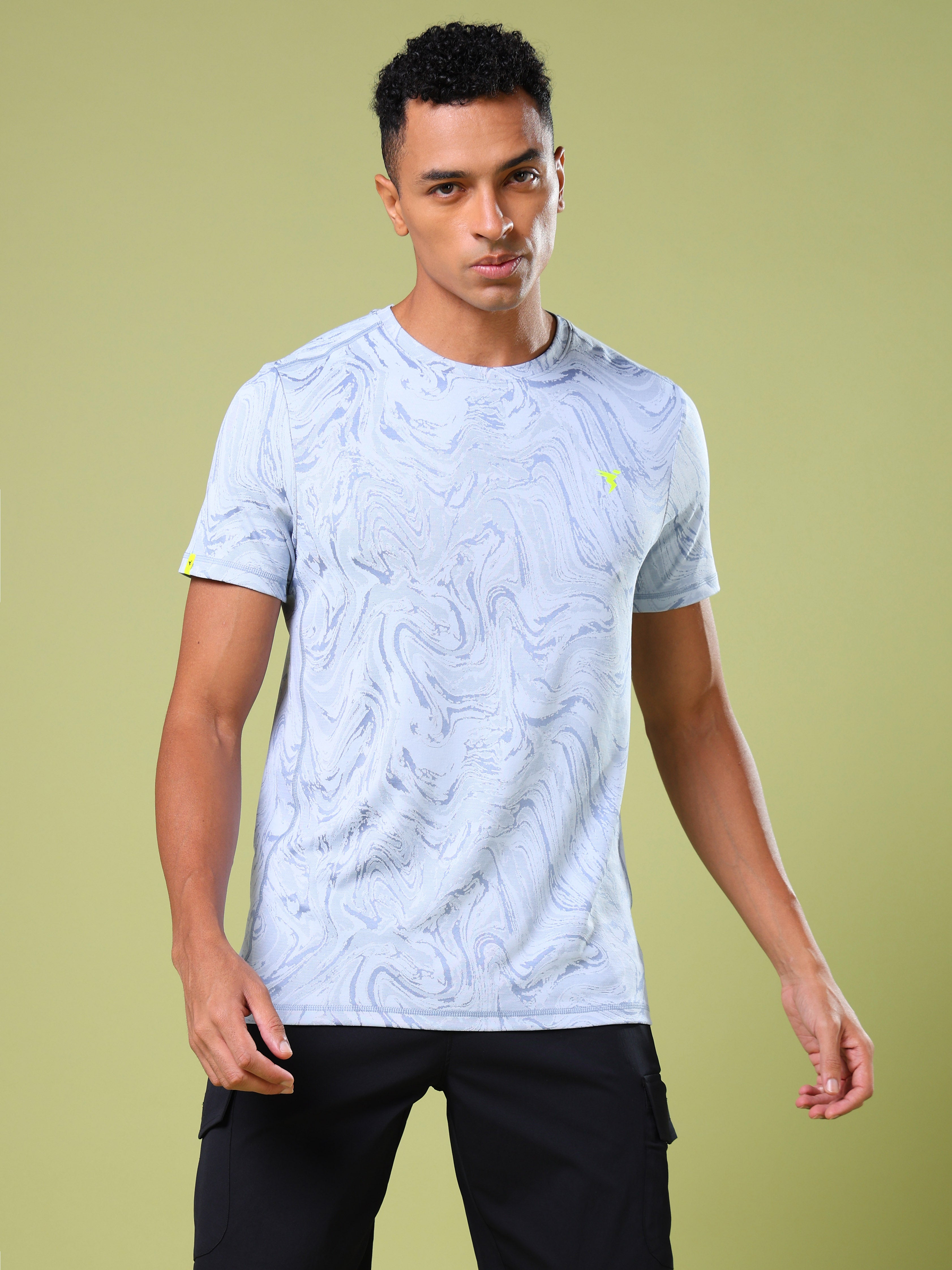 Men Jacquard Slim Fit Crew Neck T-shirt with DOUBLE COOL