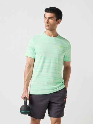 Men Jacquard Slim Fit Crew Neck T-shirt with DOUBLE COOL