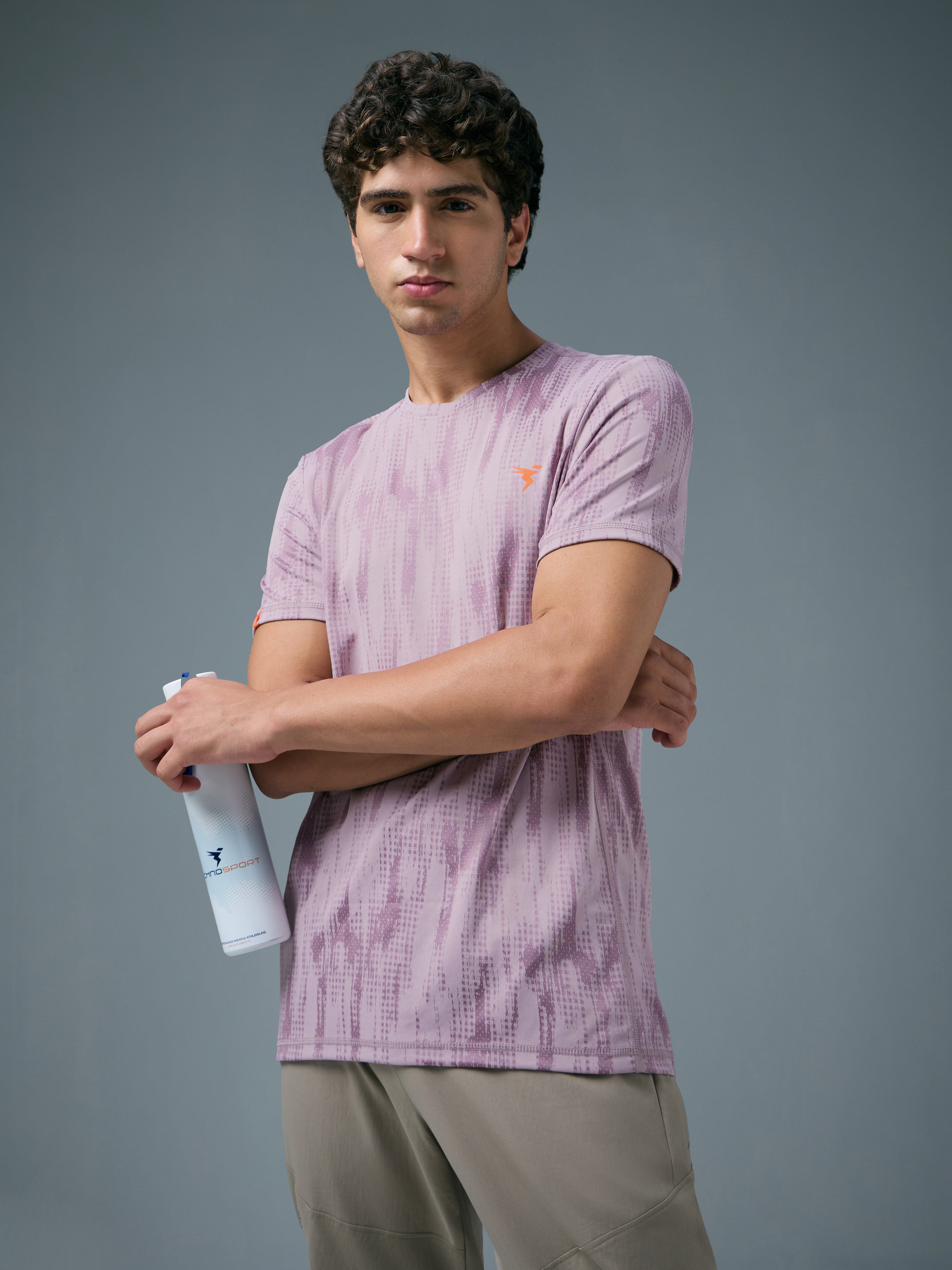 Men Jacquard Slim Fit Crew Neck T-shirt with DOUBLE COOL