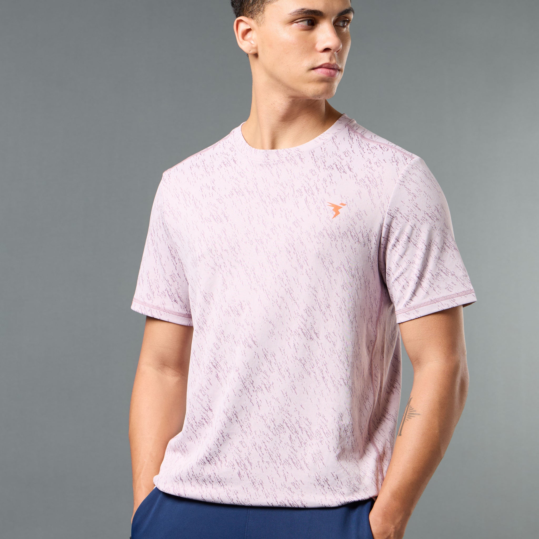 Men Jacquard Slim Fit Crew Neck T-shirt with DOUBLE COOL