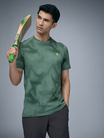 Men Jacquard Slim Fit Crew Neck T-shirt with DOUBLE COOL