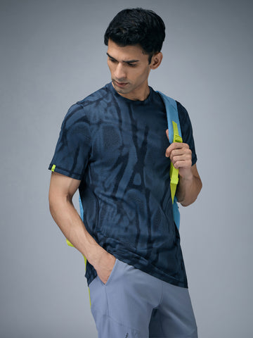 Men Jacquard Slim Fit Crew Neck T-shirt with DOUBLE COOL