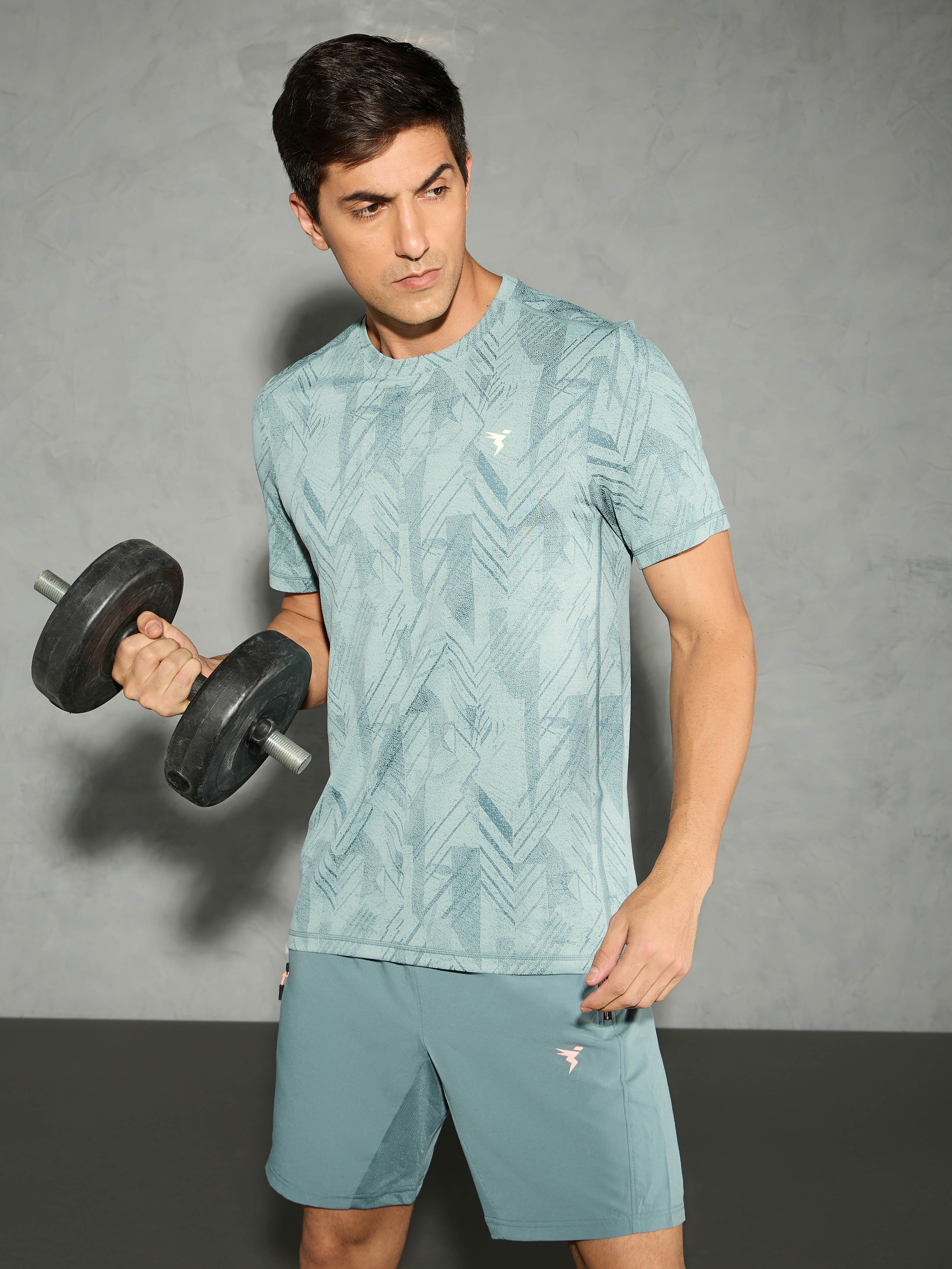 Men Jacquard Slim Fit Crew Neck T-shirt with DOUBLE COOL