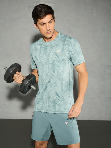Men Jacquard Slim Fit Crew Neck T-shirt with DOUBLE COOL