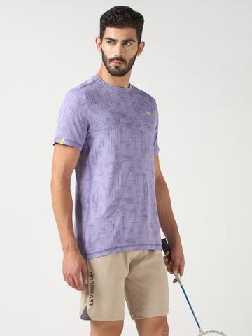 Men Jacquard Slim Fit Crew Neck T-shirt with DOUBLE COOL