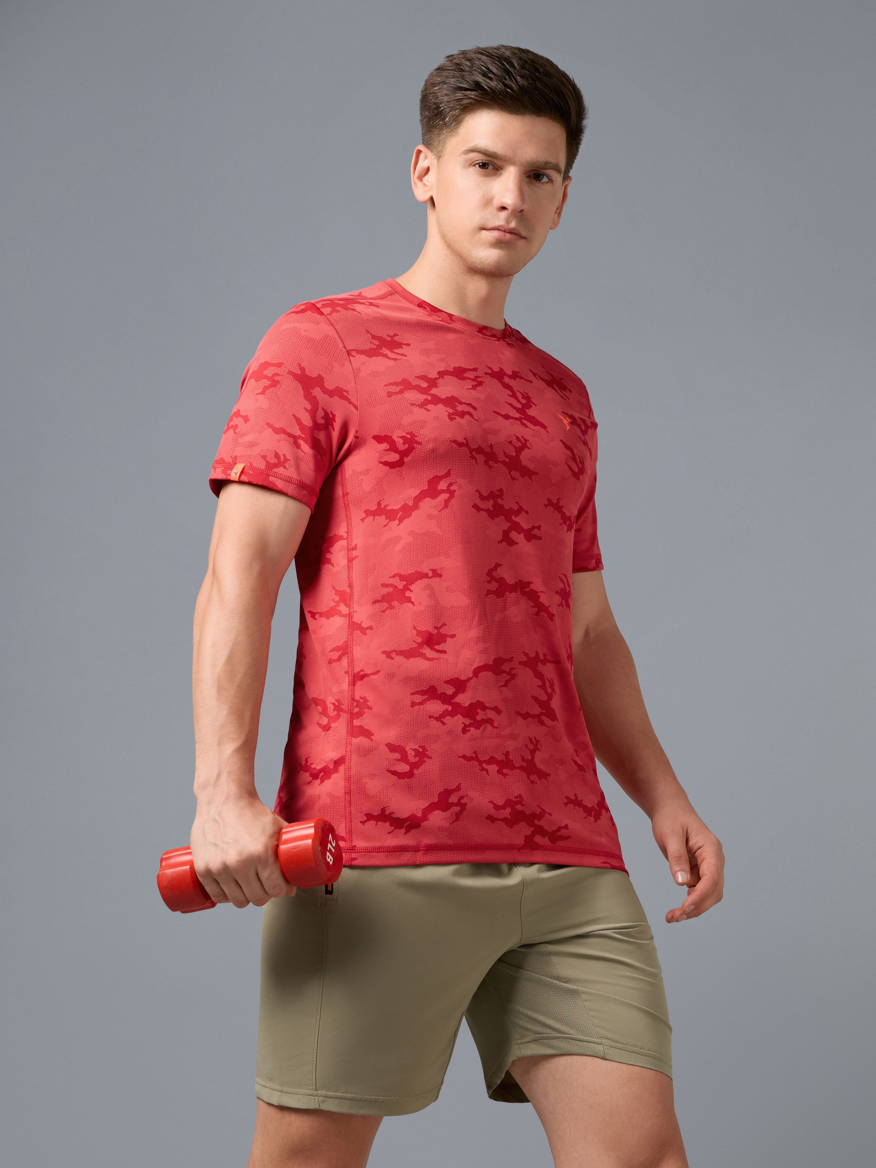 Men Jacquard Slim Fit Crew Neck T-shirt with DOUBLE COOL