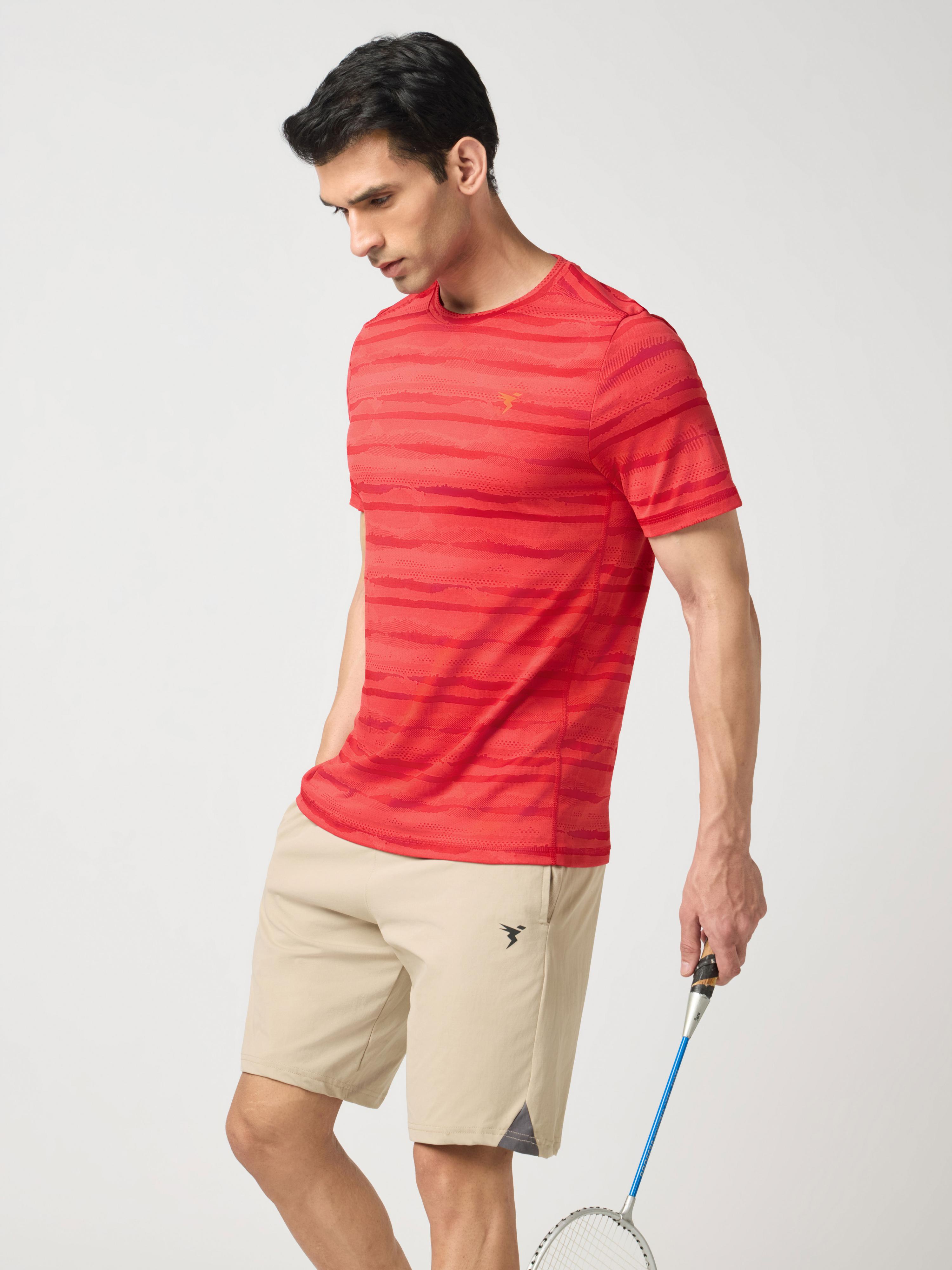 Men Jacquard Slim Fit Crew Neck T-shirt with DOUBLE COOL