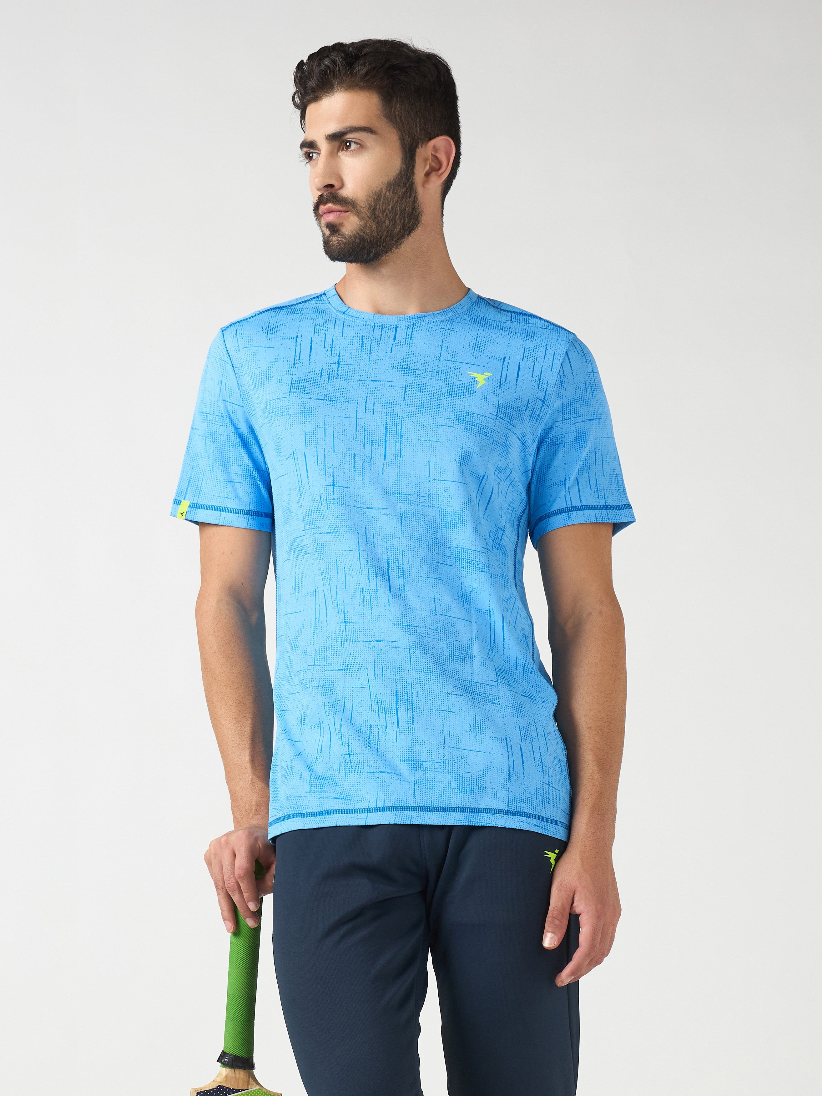 Men Jacquard Slim Fit Crew Neck T-shirt with DOUBLE COOL