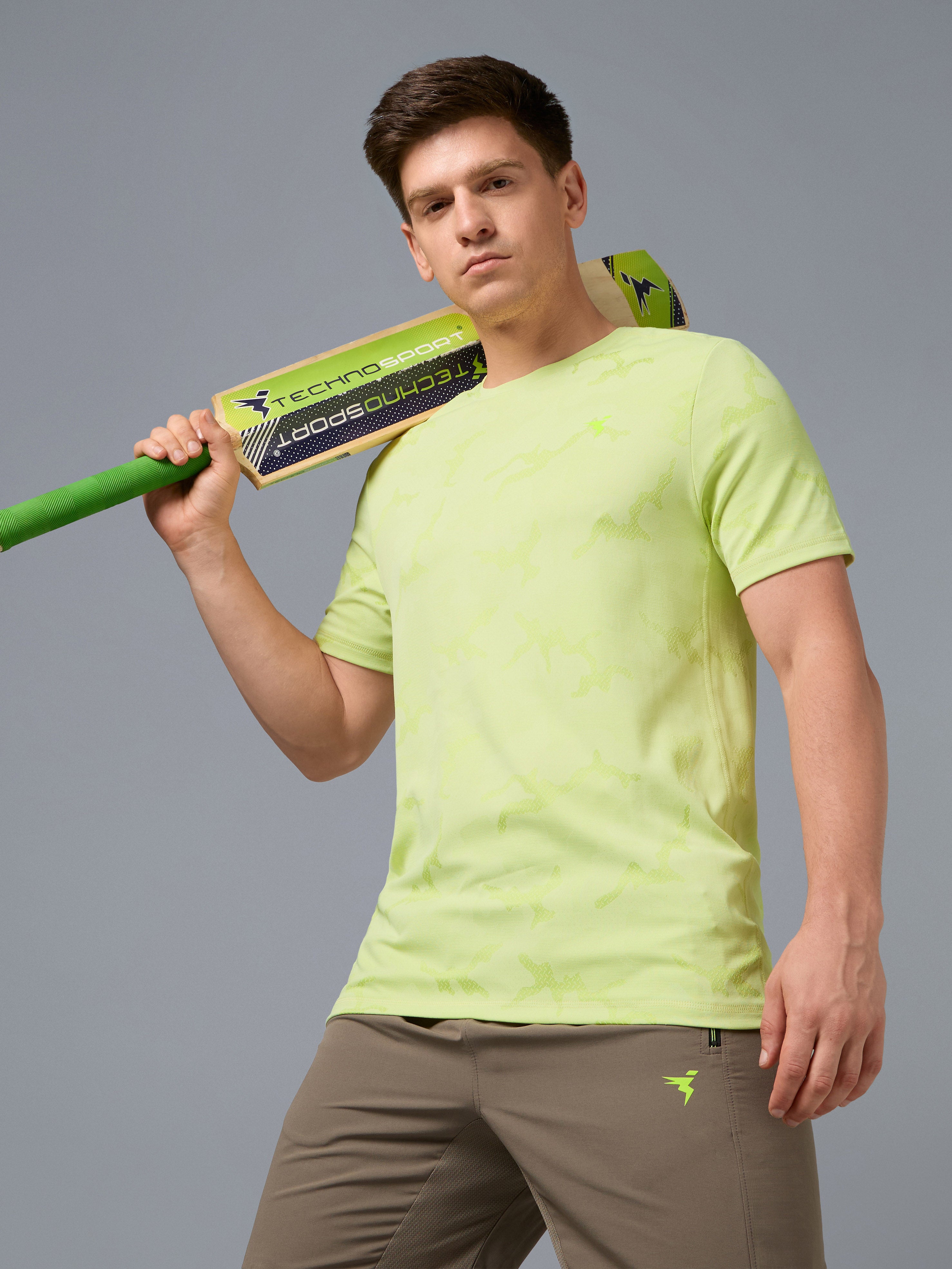 Men Jacquard Slim Fit Crew Neck T-shirt with DOUBLE COOL
