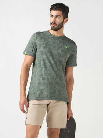 Men Jacquard Slim Fit Crew Neck T-shirt with DOUBLE COOL
