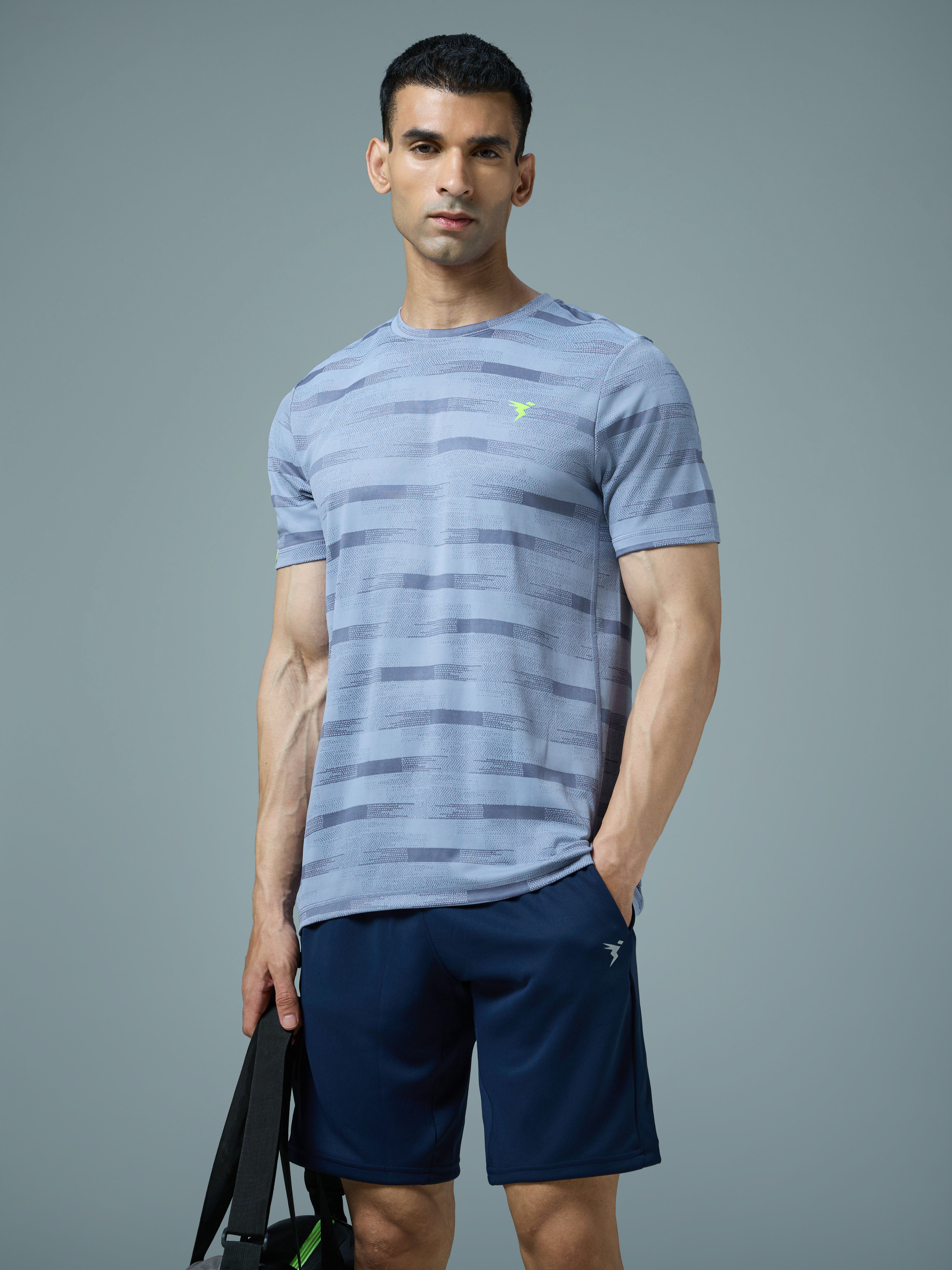 Men Jacquard Slim Fit Crew Neck T-shirt with DOUBLE COOL