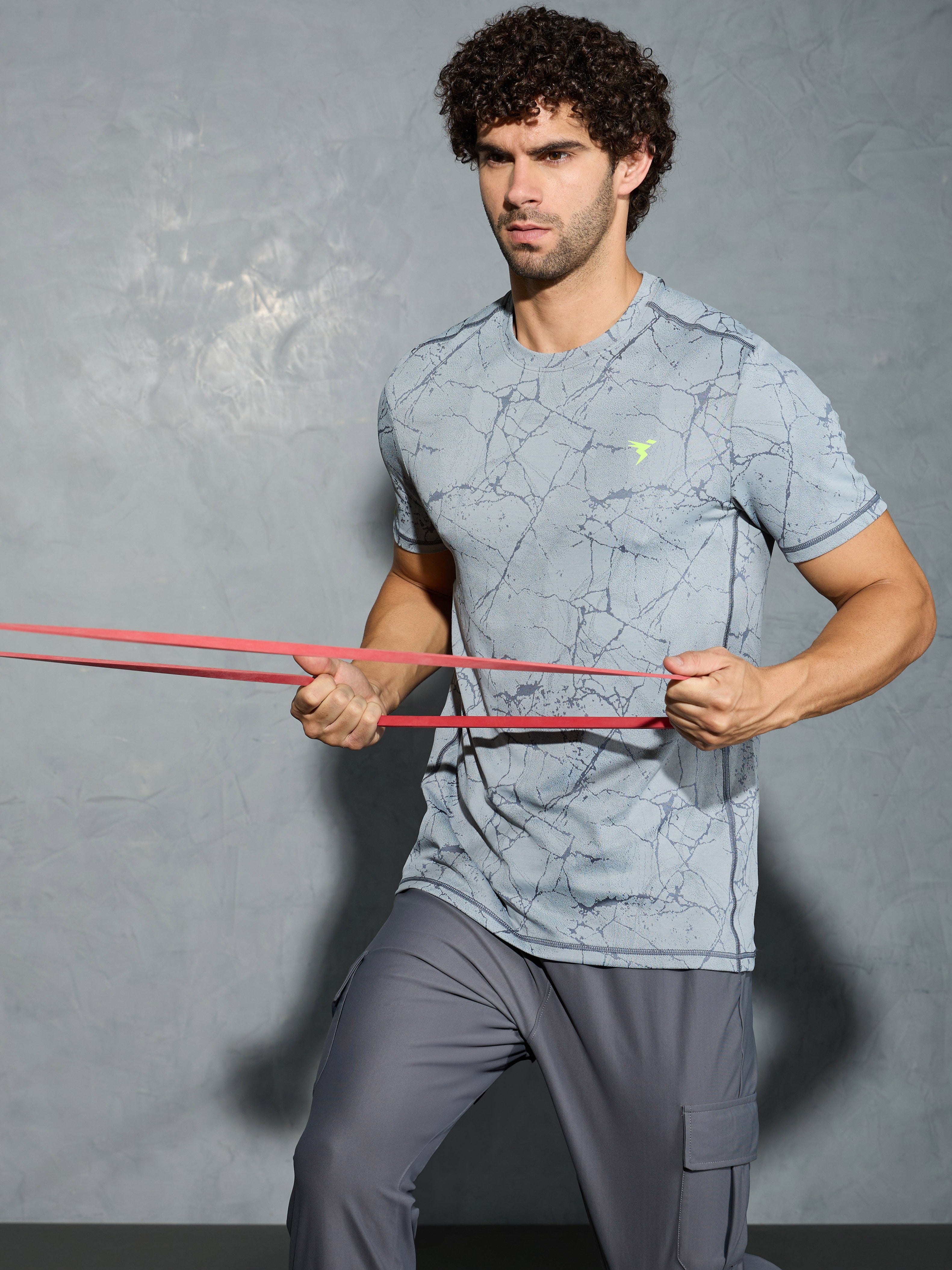 Men Jacquard Slim Fit Crew Neck T-shirt with DOUBLE COOL