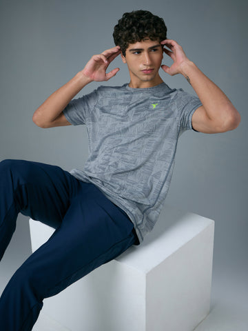 Men Jacquard Slim Fit Crew Neck T-shirt with DOUBLE COOL