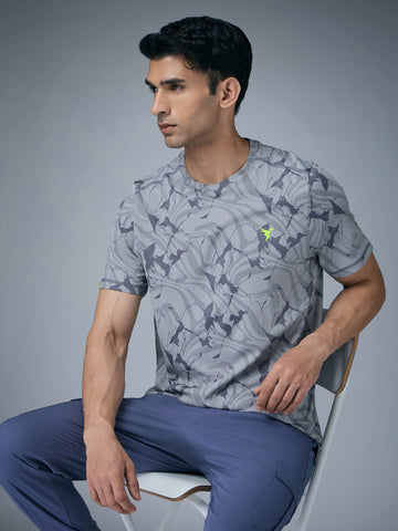 Men Jacquard Slim Fit Crew Neck T-shirt with DOUBLE COOL