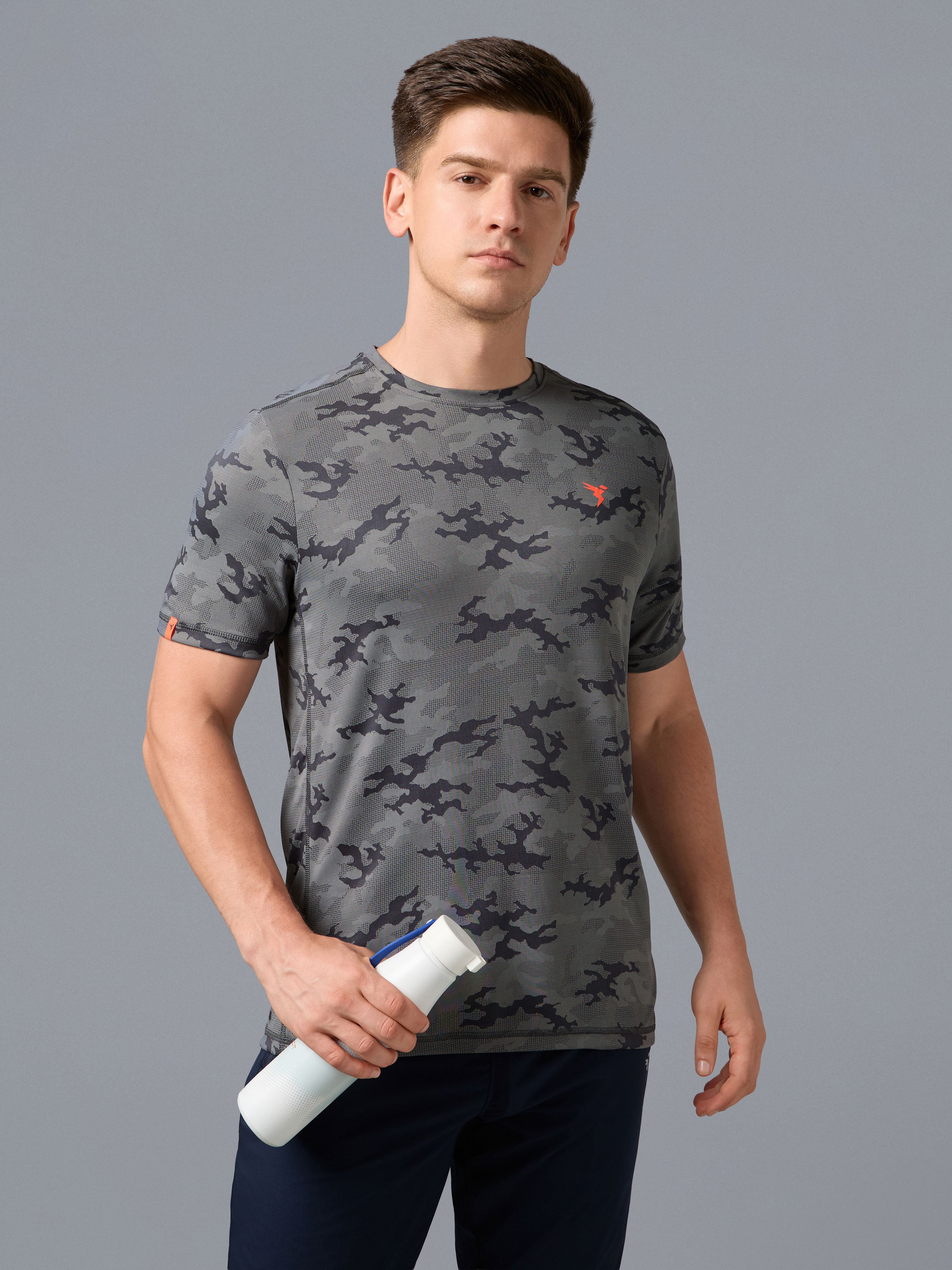 Men Jacquard Slim Fit Crew Neck T-shirt with DOUBLE COOL