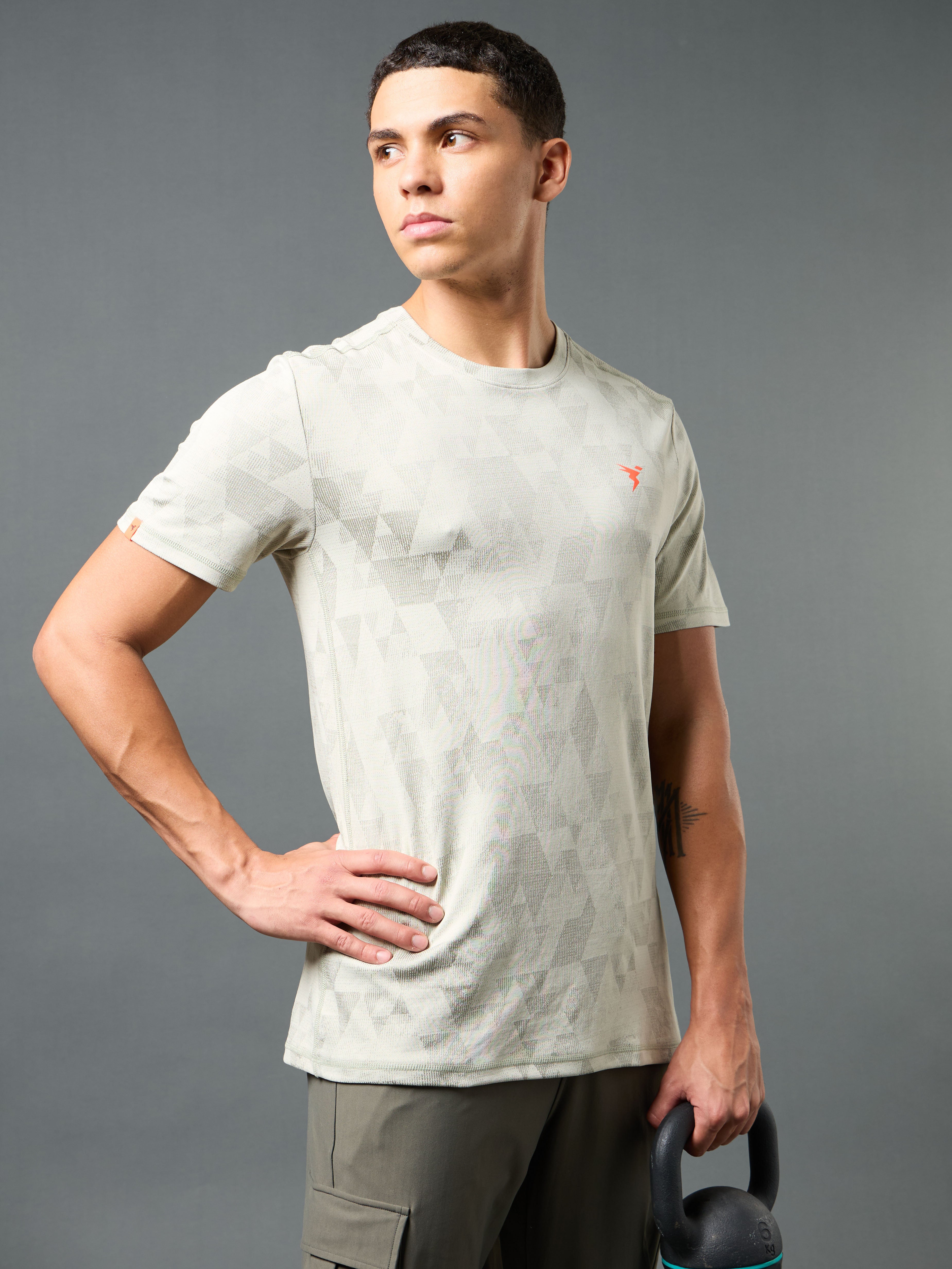 Men Jacquard Slim Fit Crew Neck T-shirt with DOUBLE COOL