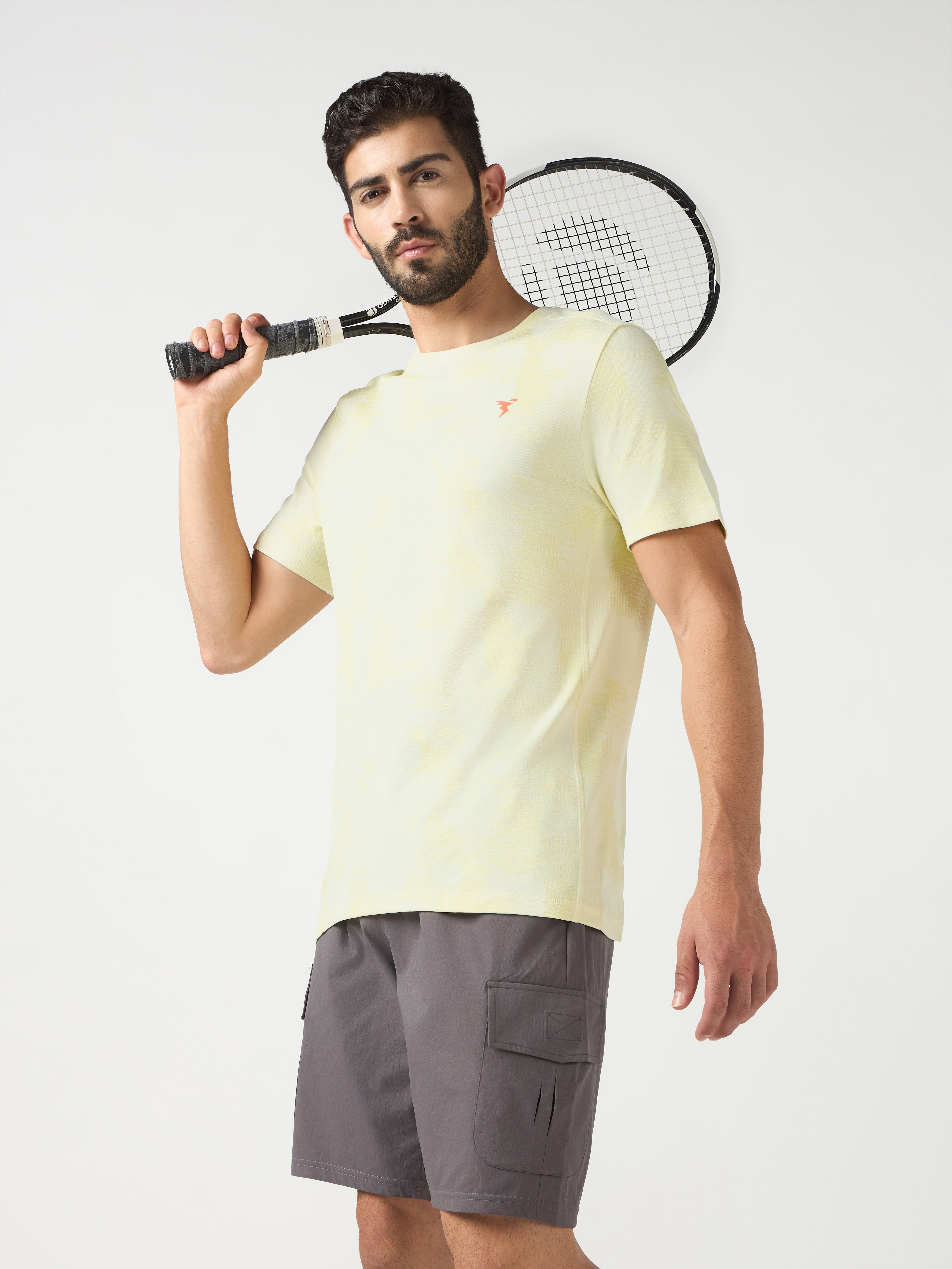 Men Jacquard Slim Fit Crew Neck T-shirt with DOUBLE COOL