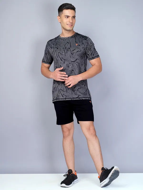 Men Jacquard Slim Fit Crew Neck T-shirt with DOUBLE COOL