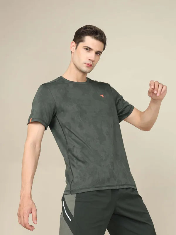 Men Jacquard Slim Fit Crew Neck T-shirt with DOUBLE COOL