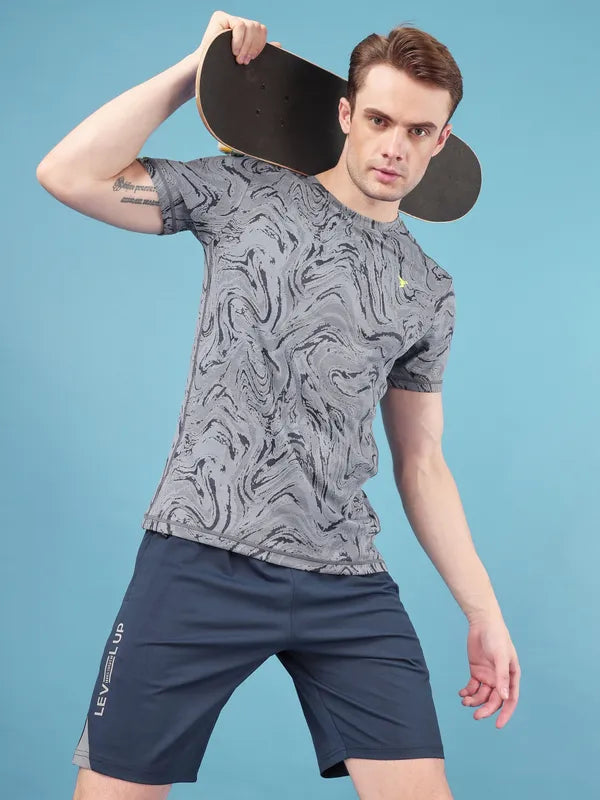 Men Jacquard Slim Fit Crew Neck T-shirt with DOUBLE COOL