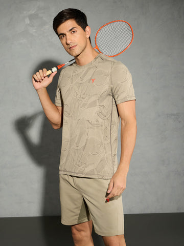 Men Jacquard Slim Fit Crew Neck T-shirt with DOUBLE COOL