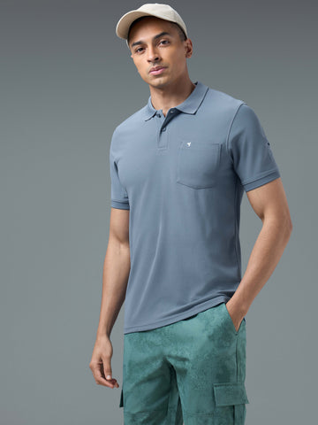 Men Solid Slim Fit Polo T-shirt with MATPIQ